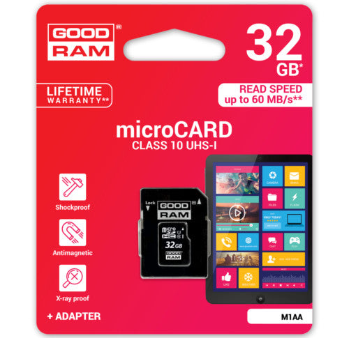 GOODRAM 32GB Micro SD Card MICRO 10 UHS + Adapter Manufacturer Goodram