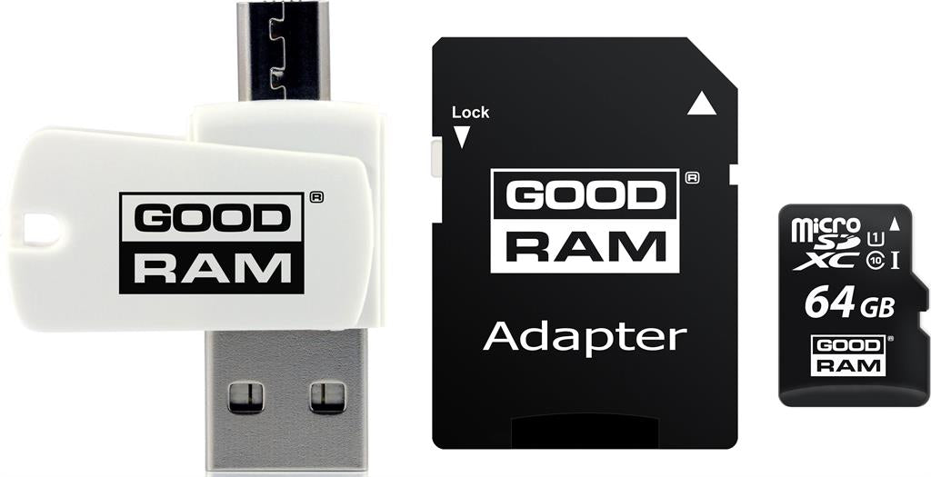 GOODRAM 64 GB micro SD XC CL10 UHS-1 60MBs+reader Model M1A4-0640R12