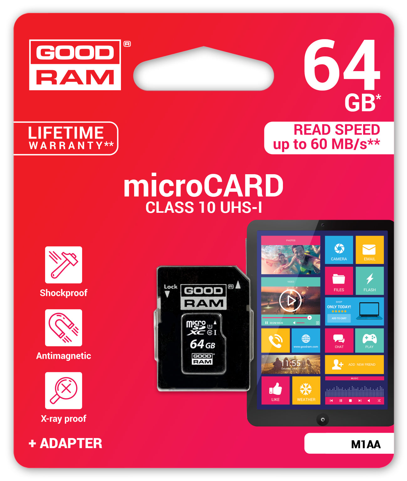 GOODRAM MEMORY CARD MICRO SDXC 64GB CLASS 10 UHS Manufacturer code M1AA-0640R12