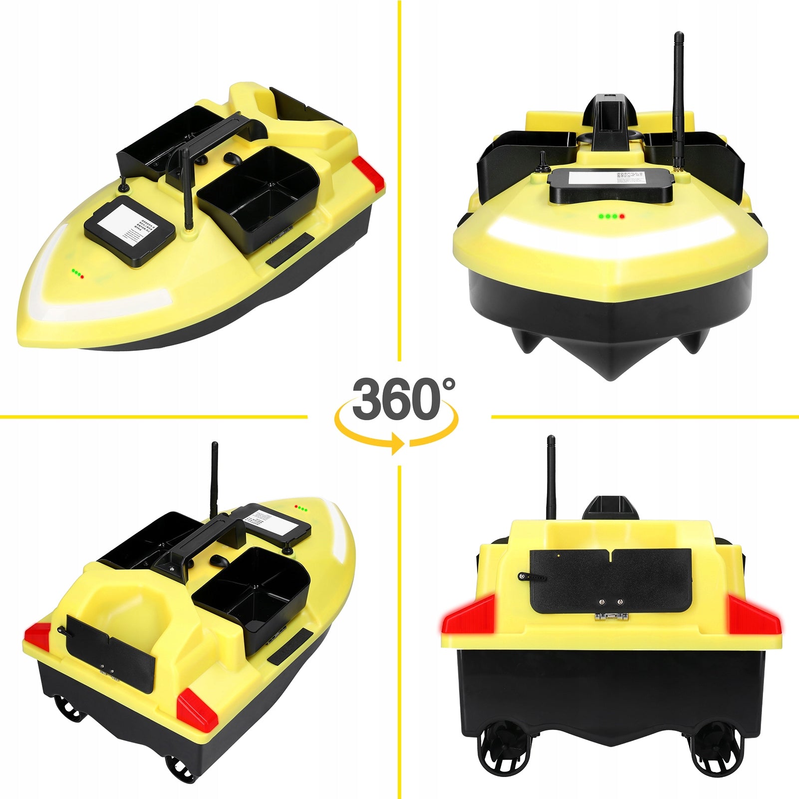 GPS BAIT BOAT V020 500M LED RC BOAT 2KG 10KM/H 12000mAh -Yellow Brand no brand