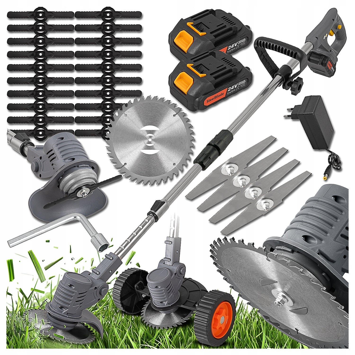 GRASS TRIMMER SCYTHE CORDLESS ELECTRIC GARDEN 2x AKU + WHEELS