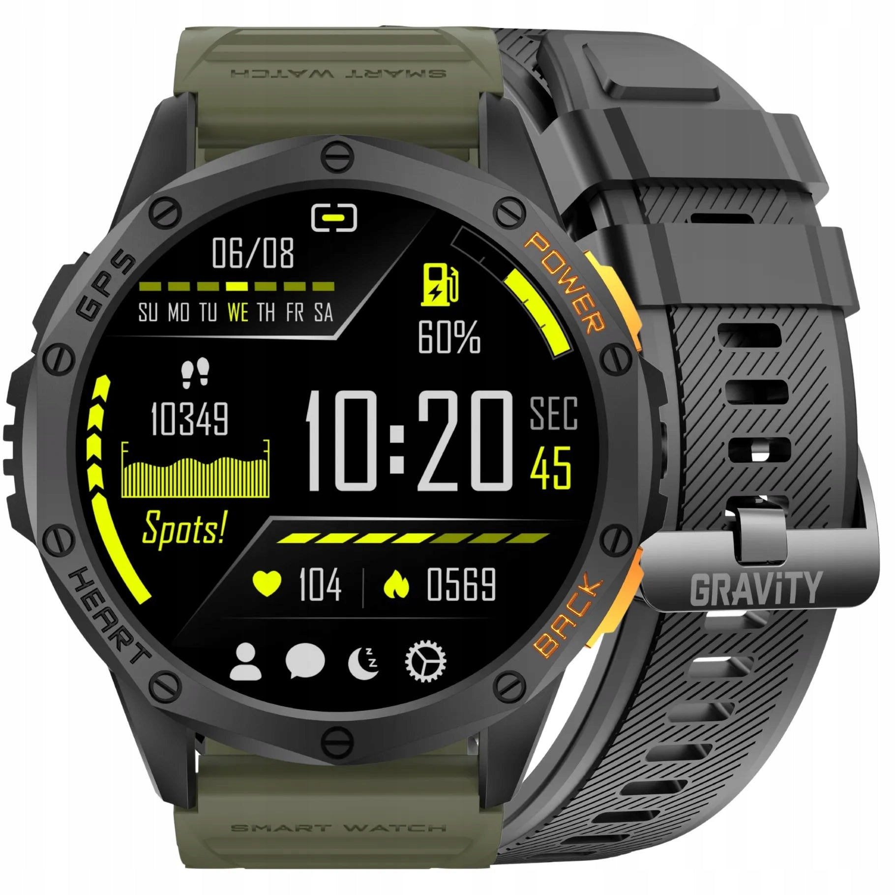 GRAVITY GT24-5 black and green smartwatch for compass calls
