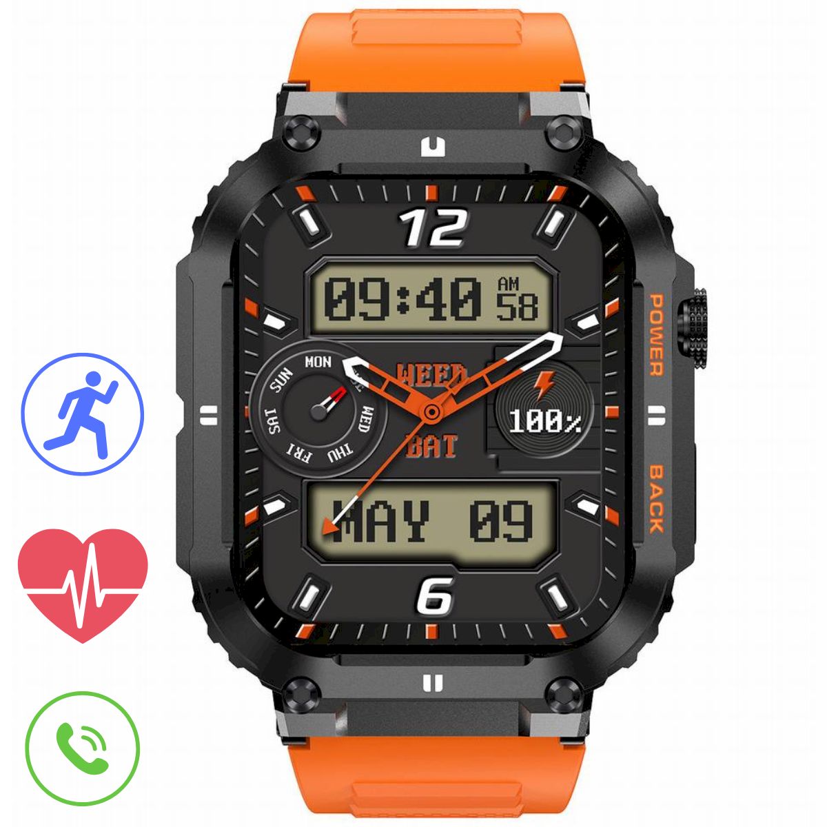 GRAVITY GT6-3 black and orange men's smartwatch with talk function
