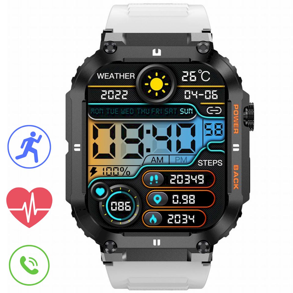 GRAVITY GT6-8 black and white men's smartwatch
