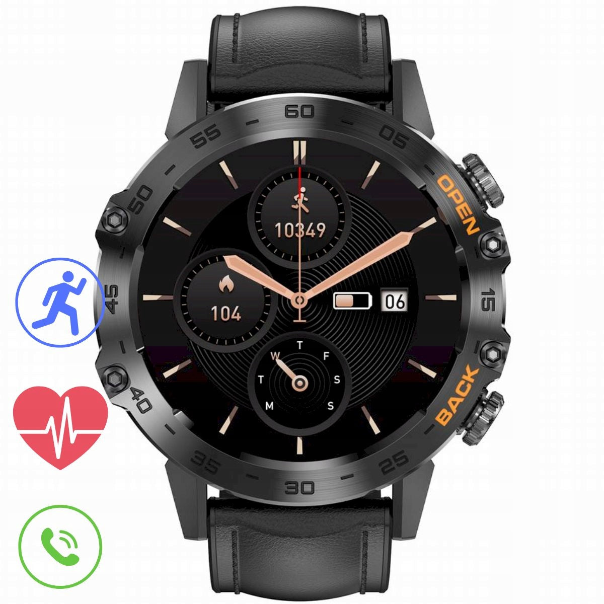GRAVITY GT9-5 black strap leather smartwatch men's