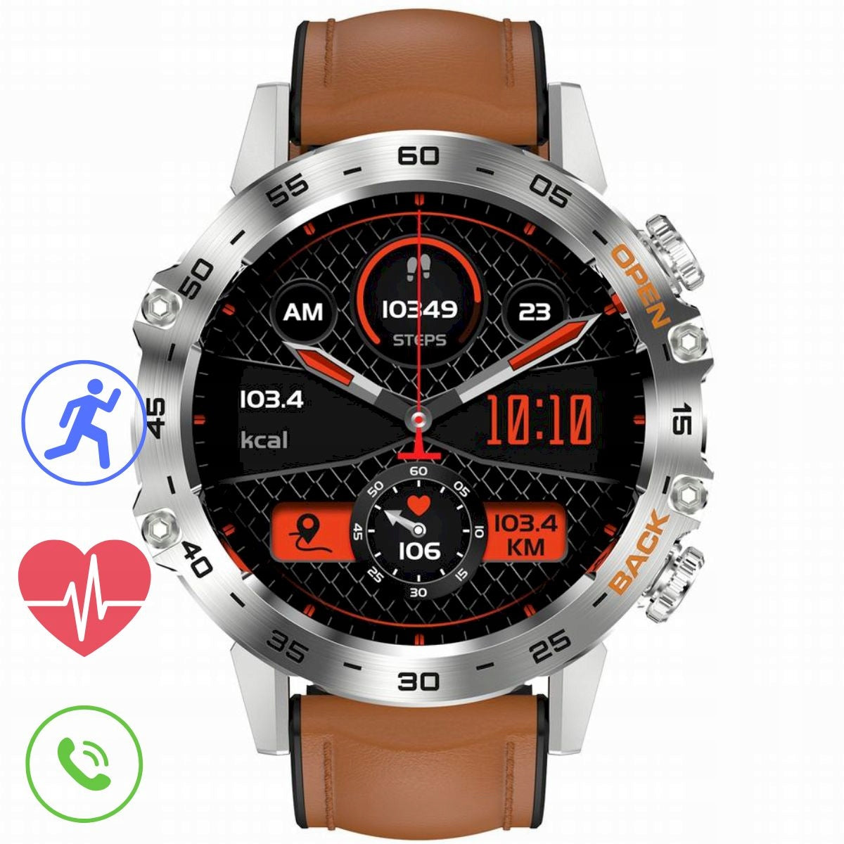 GRAVITY GT9-8 silver-brown strap leather smartwatch for men with talk function