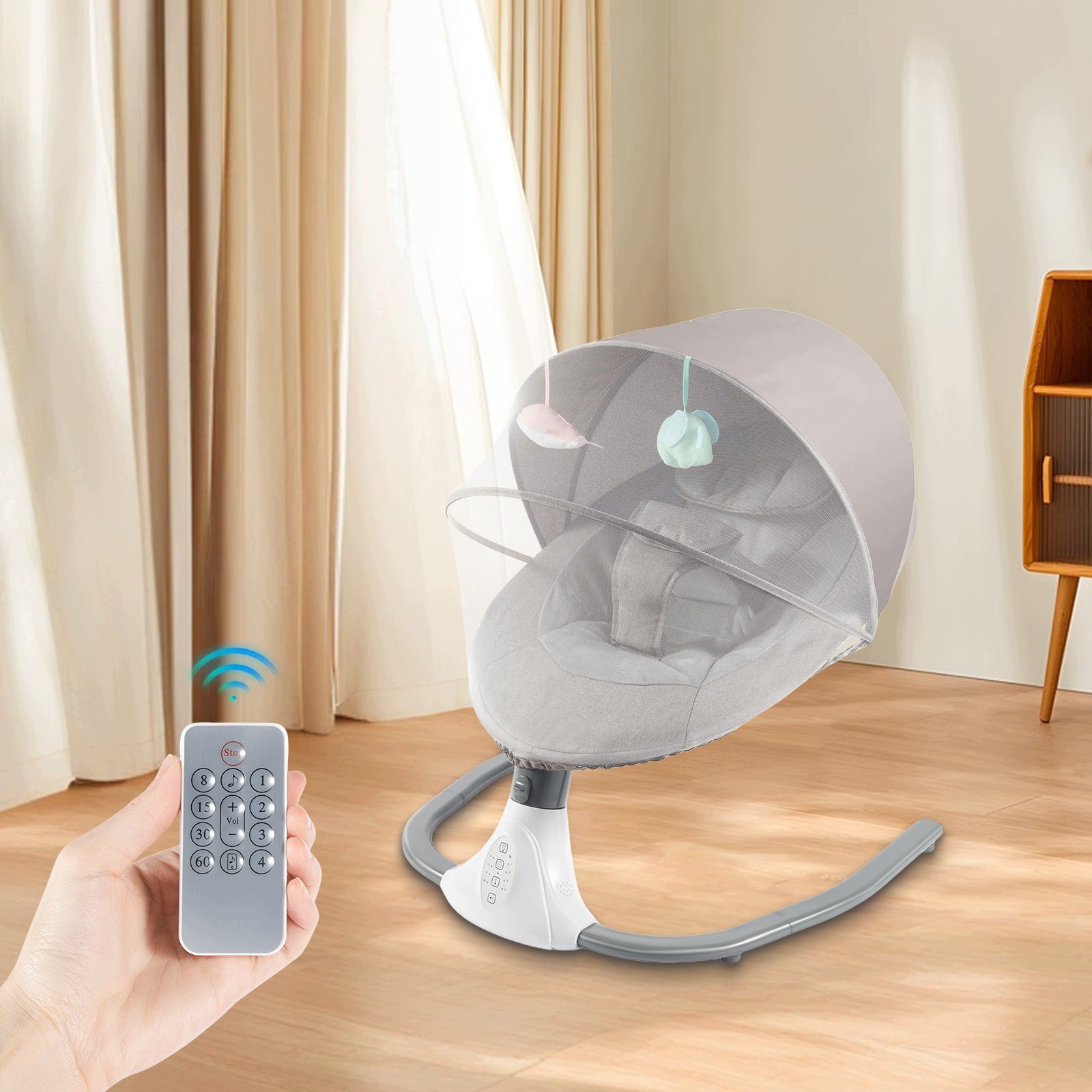 GRAY BABY CHAIR BUILT IN 12 MUSIC PREMIUM BABY CHAIR S-Y608 BABY SWING Packaging status original