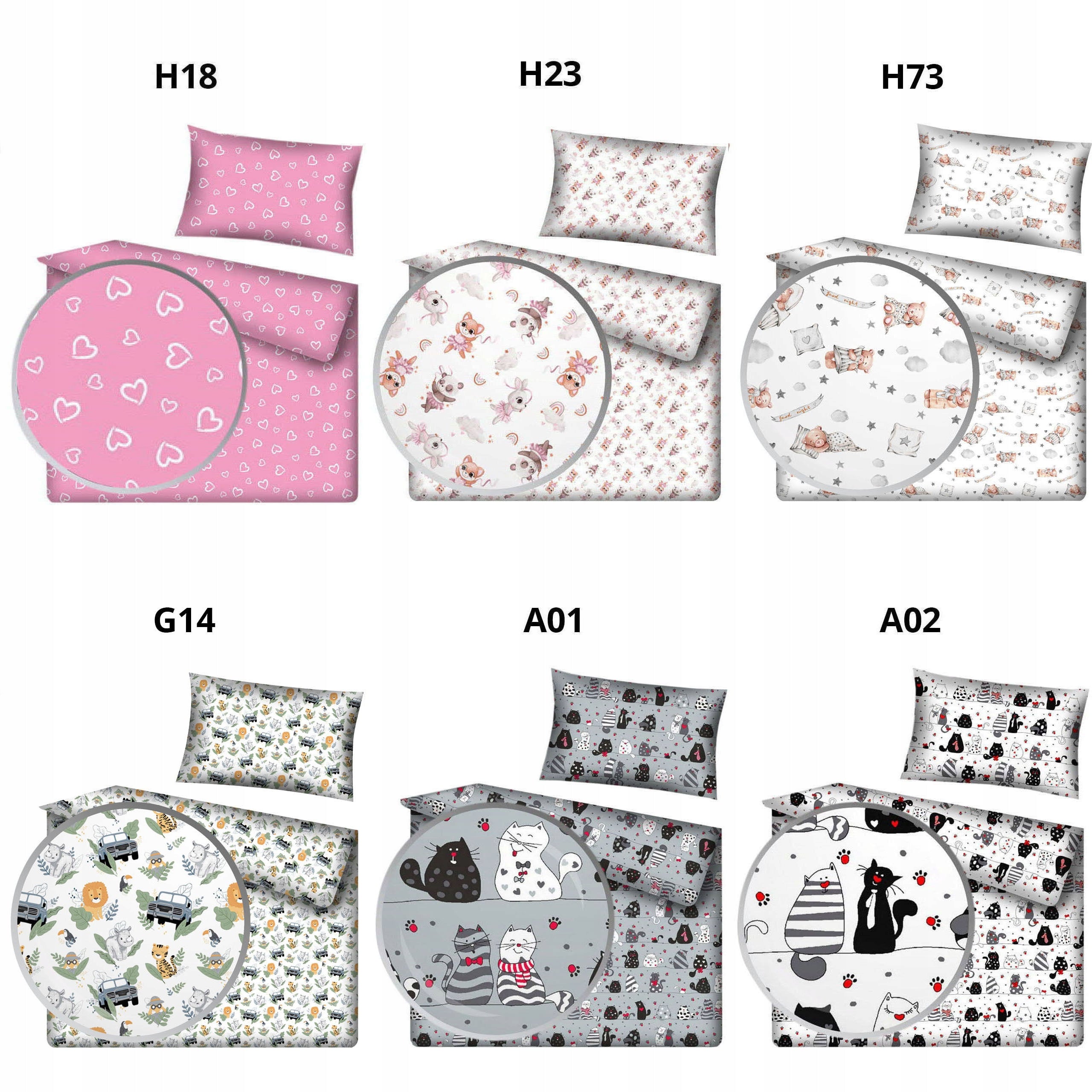 GRAY COTTON BEDDING SET WITH CATS Pillow dimensions 70x80cm