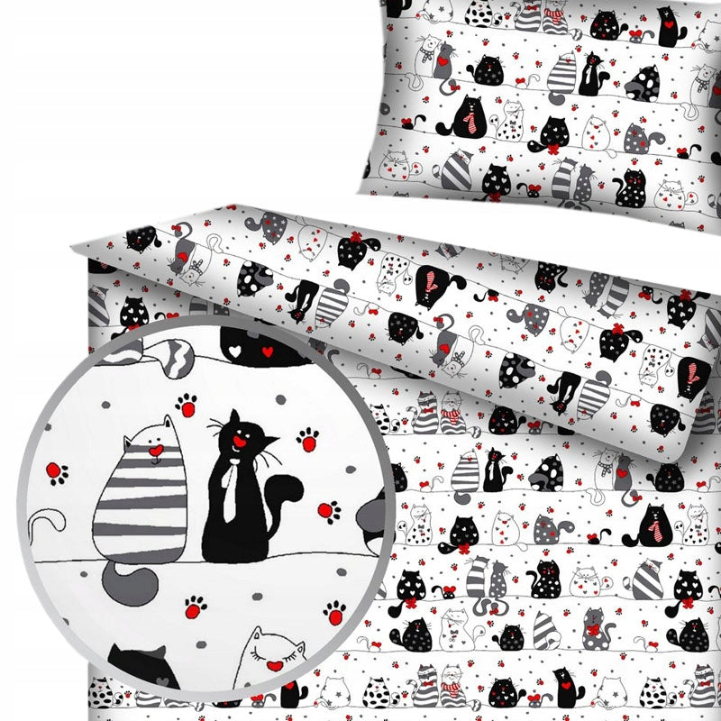 GRAY COTTON BEDDING SET WITH CATS
