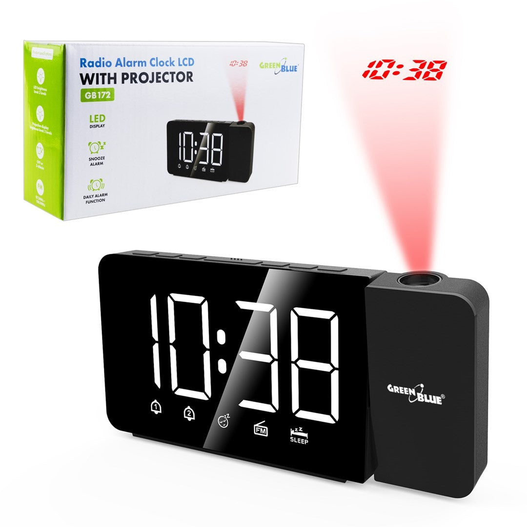 GREENBLUE DIGITAL LED CLOCK RADIO WITH PROJECTOR GREENBLUE, RADIO FM, ALARM