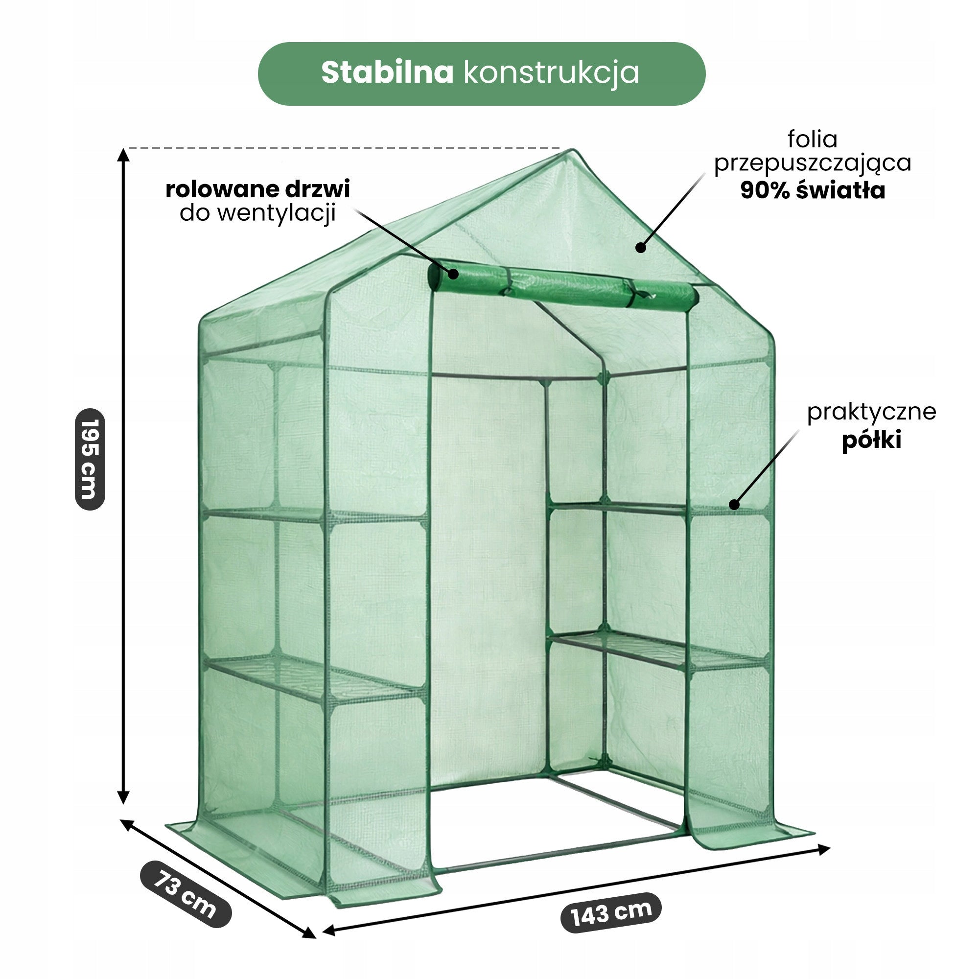 GREENHOUSE FOIL GARDEN TUNNEL SHELVES 1,43x0,73m STRONG UV 1,04m2 VEGETABLES Manufacturer code SZKOGR