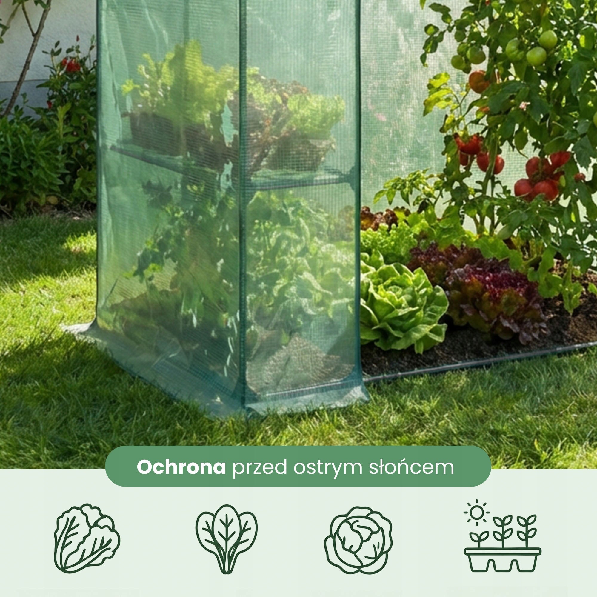GREENHOUSE FOIL GARDEN TUNNEL SHELVES 1,43x0,73m STRONG UV 1,04m2 VEGETABLES Product height 195 cm