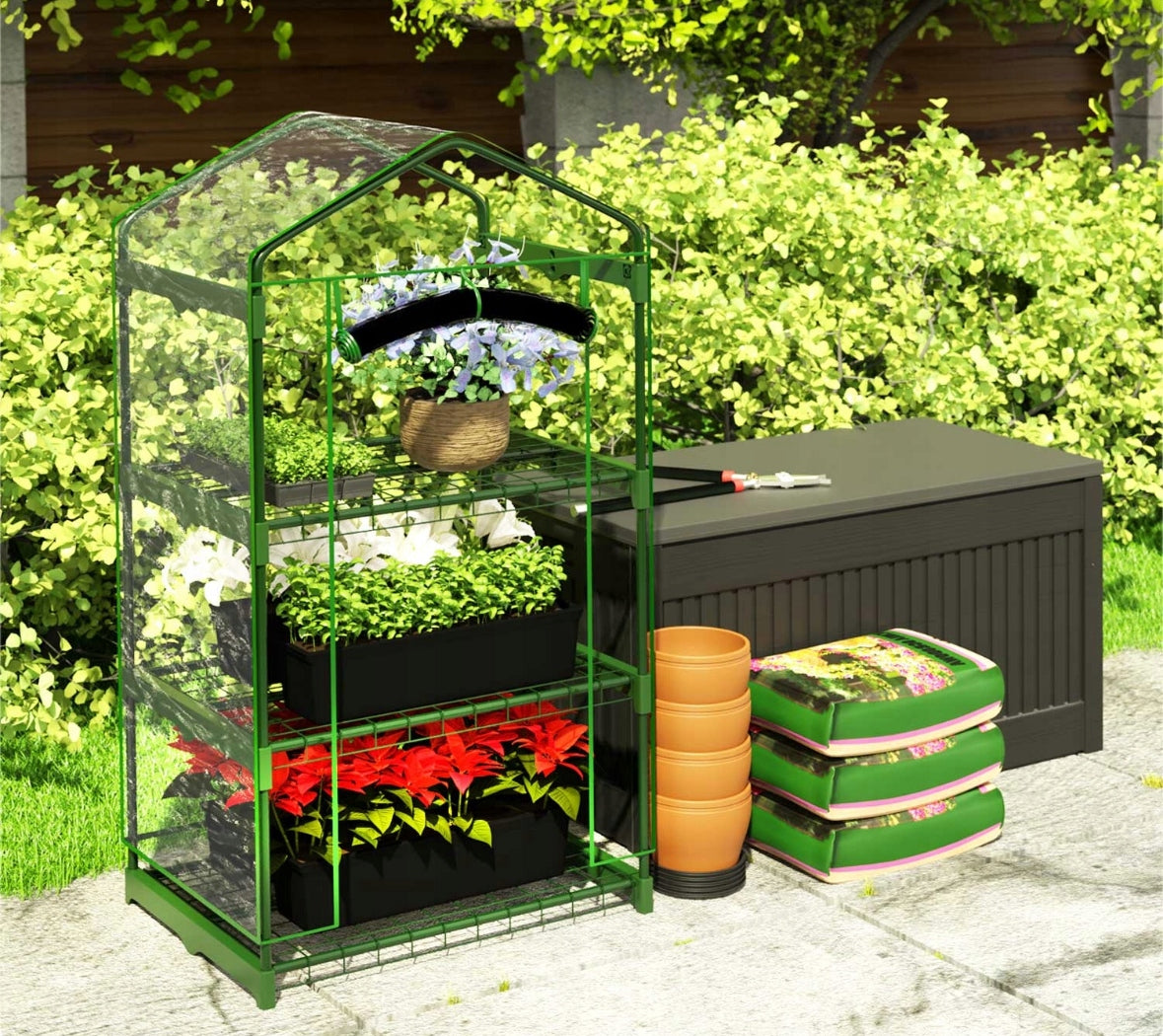 GREENHOUSE GARDEN BALCONY 3 SHELVES BOOKCASE FLOWERBED FLOWER STAND 125x70 Length 49 m