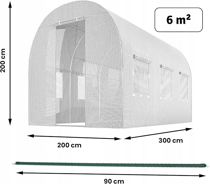 GREENHOUSE LARGE GARDEN 200x300x200CM 6 WINDOWS DURABLE WHITE CONSTRUCTION Packaging status original