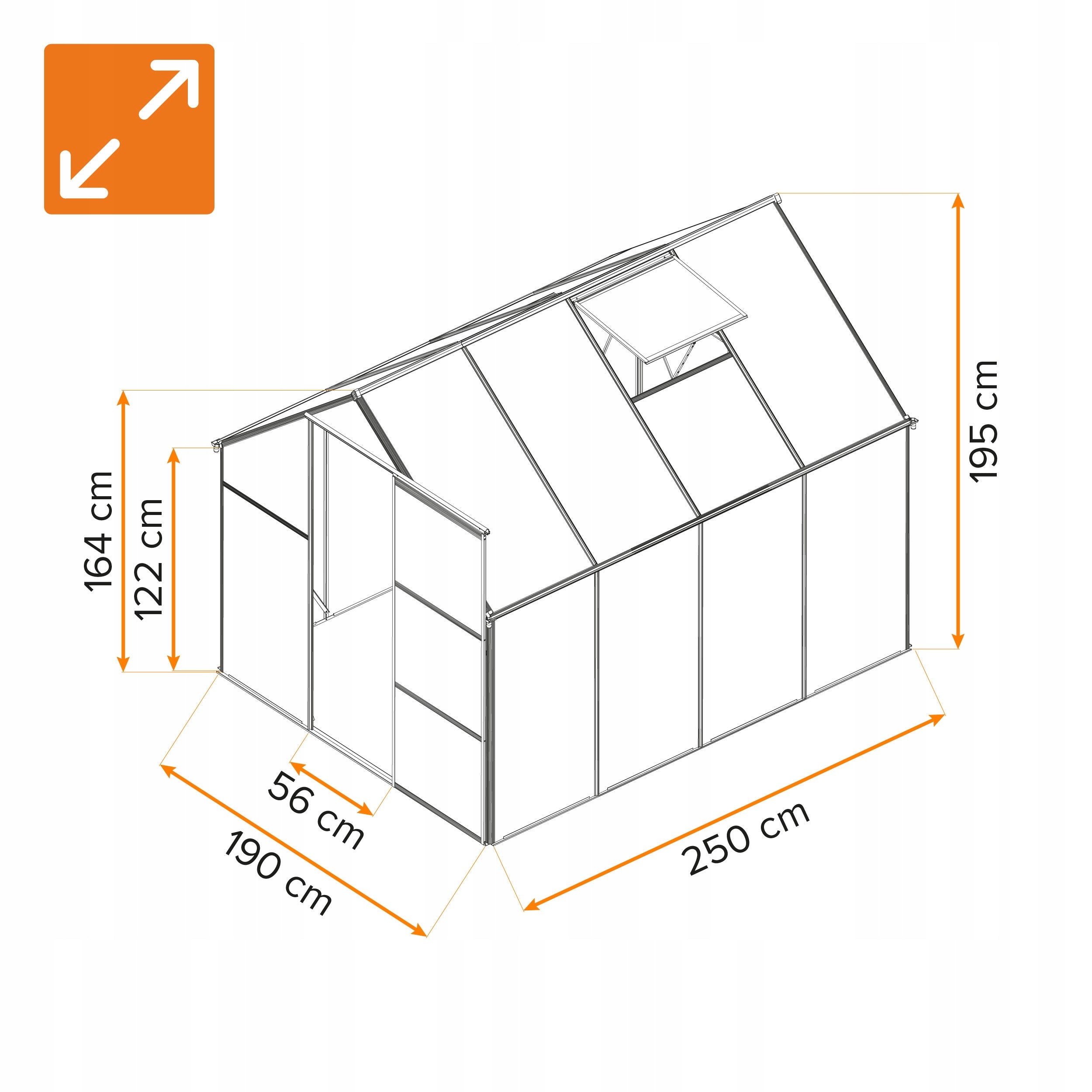 GREENHOUSE MADE OF POLYCARBONATE 4MM - 2,5x2m GARDEN TUNNEL - VIOLA II Width 1.9 m