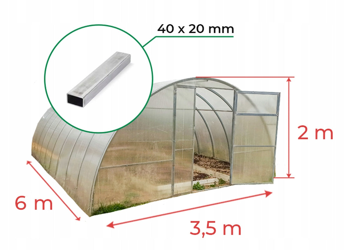 GREENHOUSE MADE OF POLYCARBONATE 6mm 3,5x6 m ZINC 40x20mm Manufacturer E-szklarnia