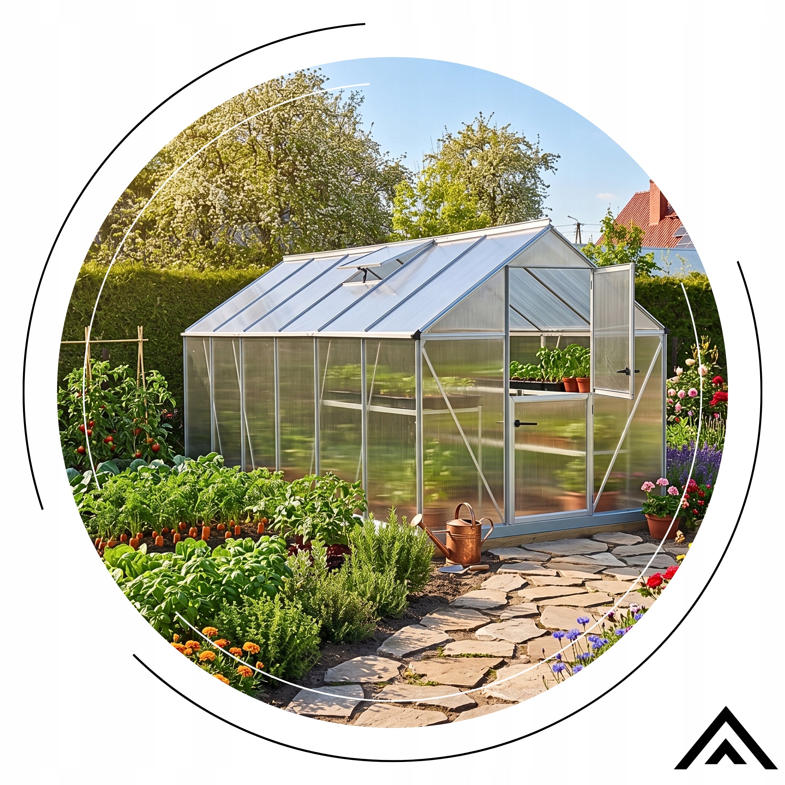 GREENHOUSE POLYCARBONATE GARDEN COTTAGE TUNNEL ROOF WINDOWS 4,30X2,20X2,15cm Length 2.2 m