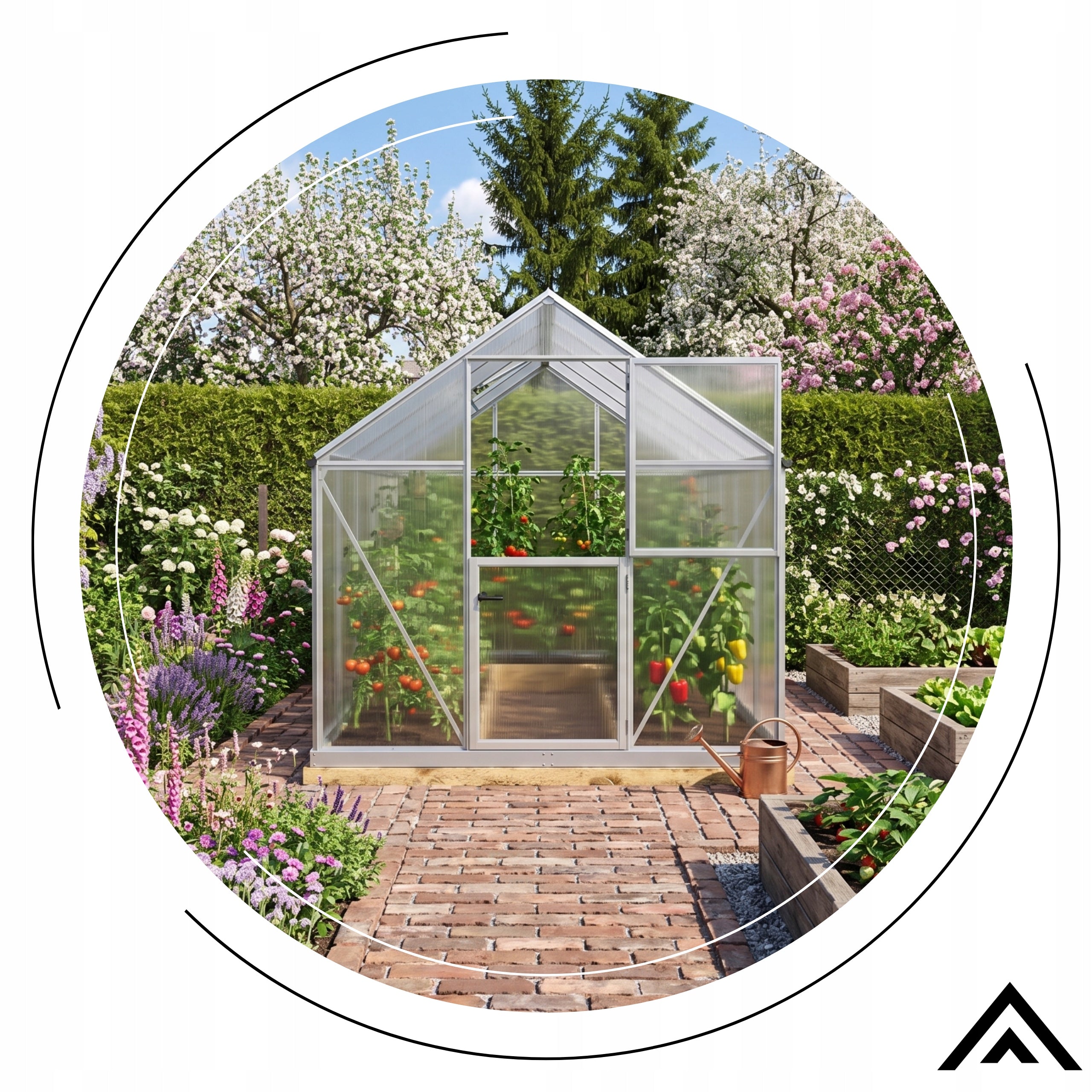 GREENHOUSE POLYCARBONATE GARDEN COTTAGE TUNNEL ROOF WINDOWS 4,30X2,20X2,15cm Product height 2.15 cm
