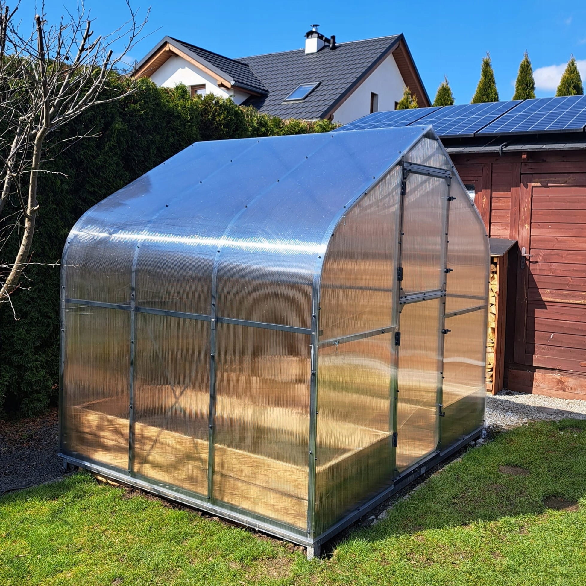 GREENHOUSE POLYCARBONATE TUNNEL 5M2 250X205 PTF POLAND ANTHRACITE GRAPHITE + WINDOW Manufacturer code PPS-1A+OPA-ALU