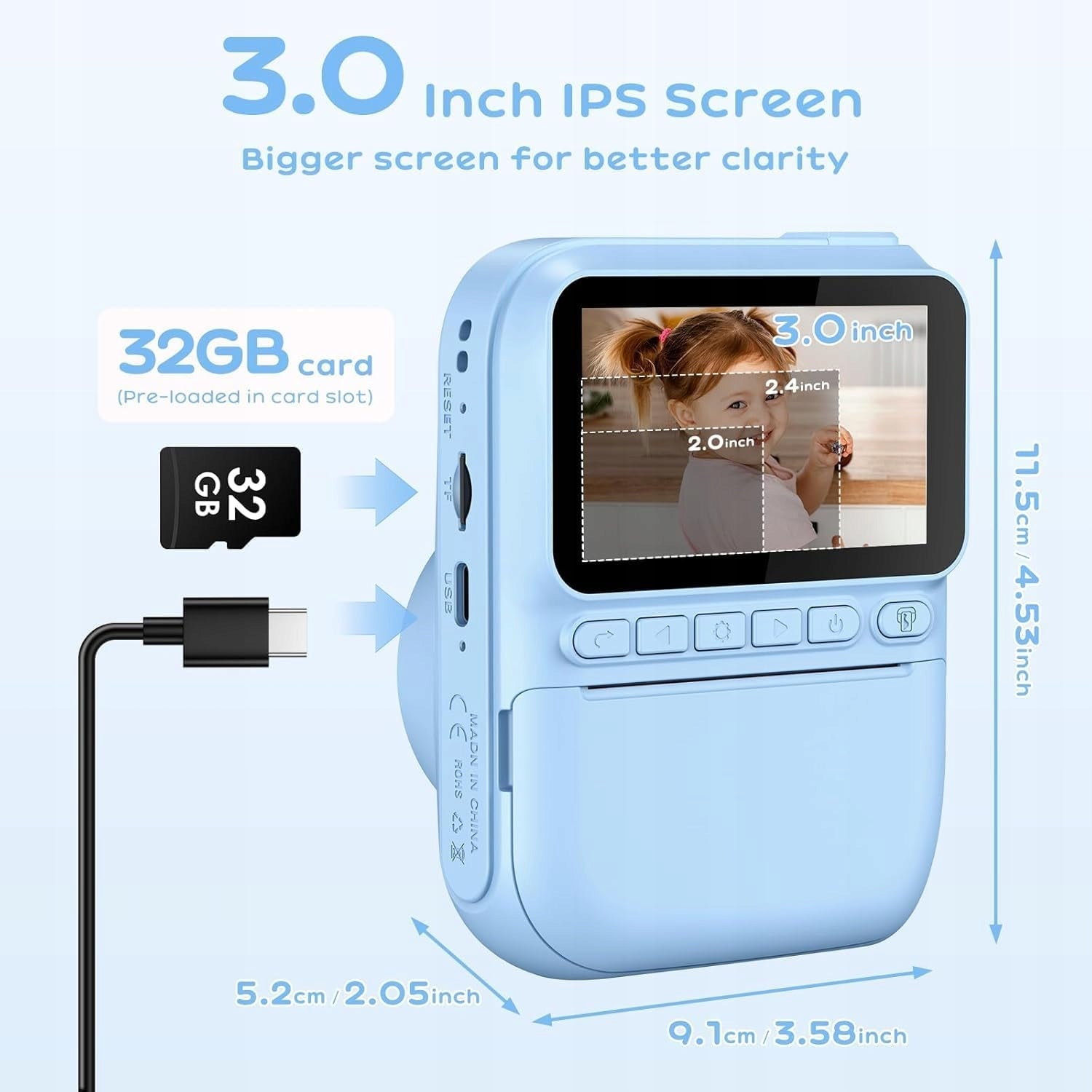 GREENKINDER Instant HD Digital Camera Printer 32GB SD Blue Manufacturer code B0CYSZW34N