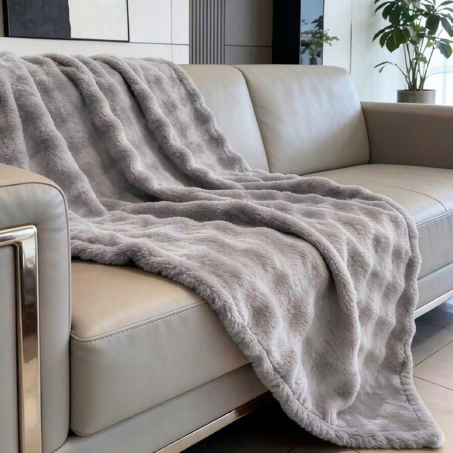 GREY 3D Blanket Embossed 160x200 Soft Fluffy Bedspread Premium Bubble Packaging status original