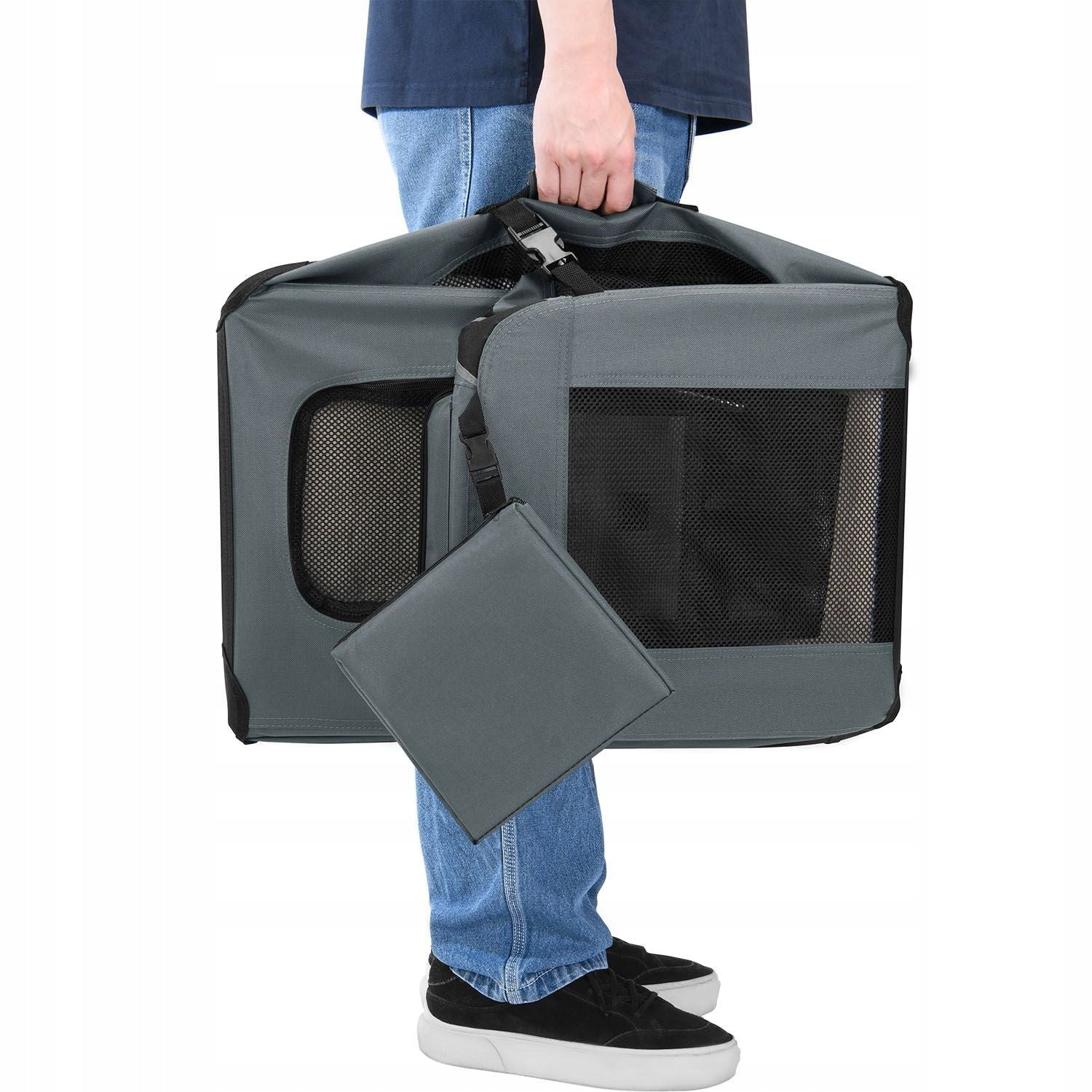 GREY CARRYING BAG FOLDING CAT DOG PLAYPEN TRANSPORTER M 60x44x42 Product width 34 cm