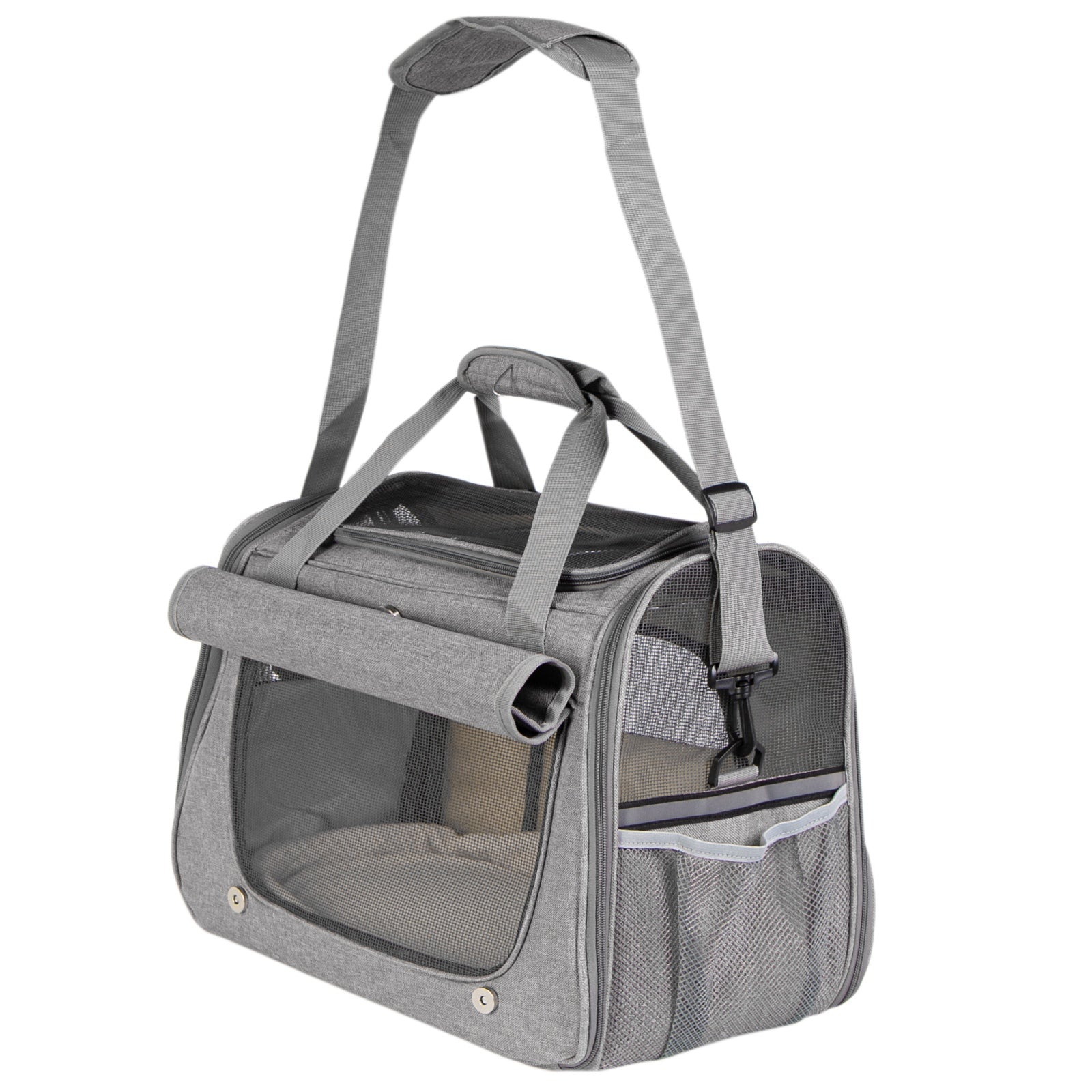 GREY CAT DOG BAG STRONG LIGHTWEIGHT COMFORTABLE WITH POCKETS AND REFLECTORS Product width 48 cm