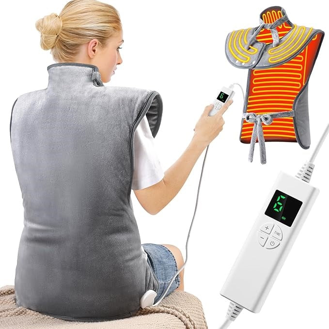 GREY HEATING PAD FOR SHOULDER AND BACK NECK PAIN 6 TEMPERATURE SETTINGS