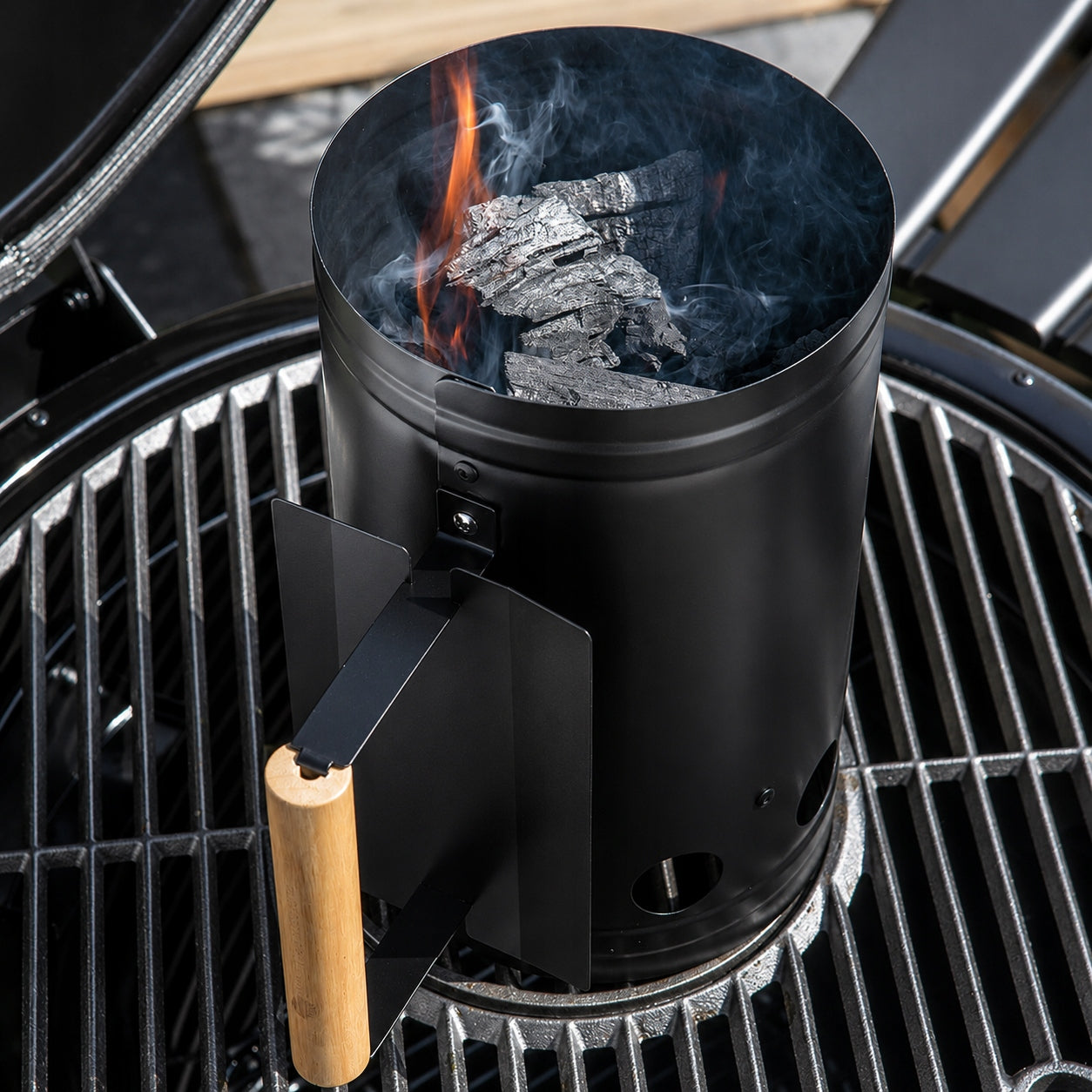 GRILL CHIMNEY FOR LIGHTING COAL BRIQUETTE FIRE IN FIREPLACE XXL 275 x 170 MM Packaging status original