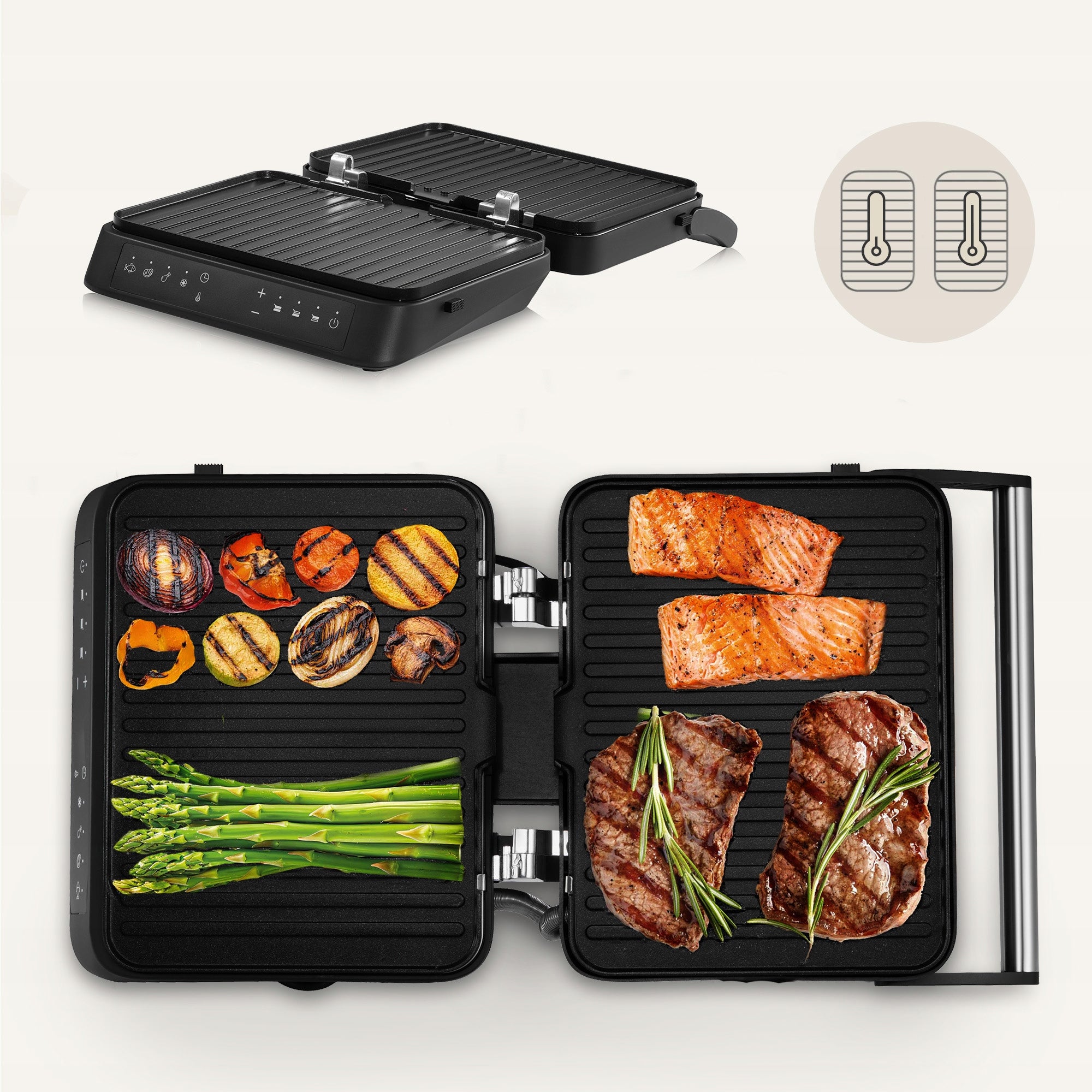 GRILL ELECTRIC FOLDING TOASTER 2000W Timer Panini 2 THERMOSTATS Model Grill Chef 3.0