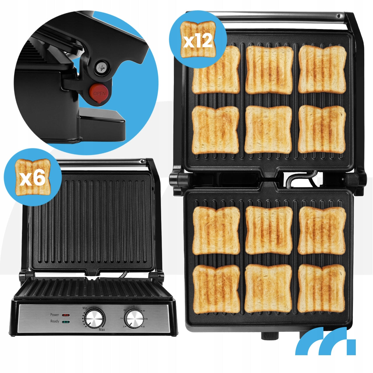 GRILL ELECTRIC TOASTER FOLDING TOASTER FOR SANDWICHES PANINI TIMER 2500W Brand Maltec