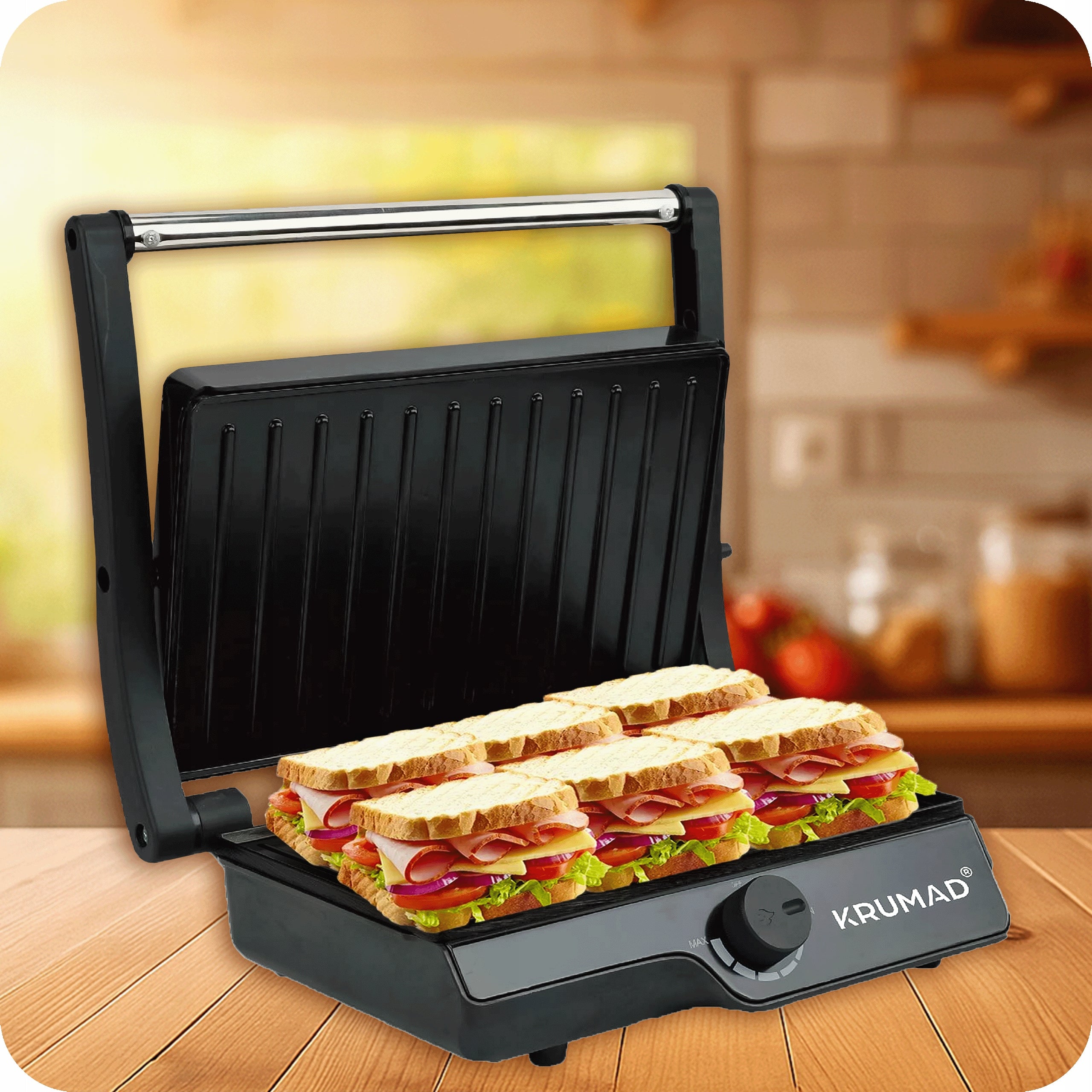GRILL ELECTRIC TOASTER OVEN LARGE FOR SANDWICHES FOLDING POWER 2000W Packaging status original