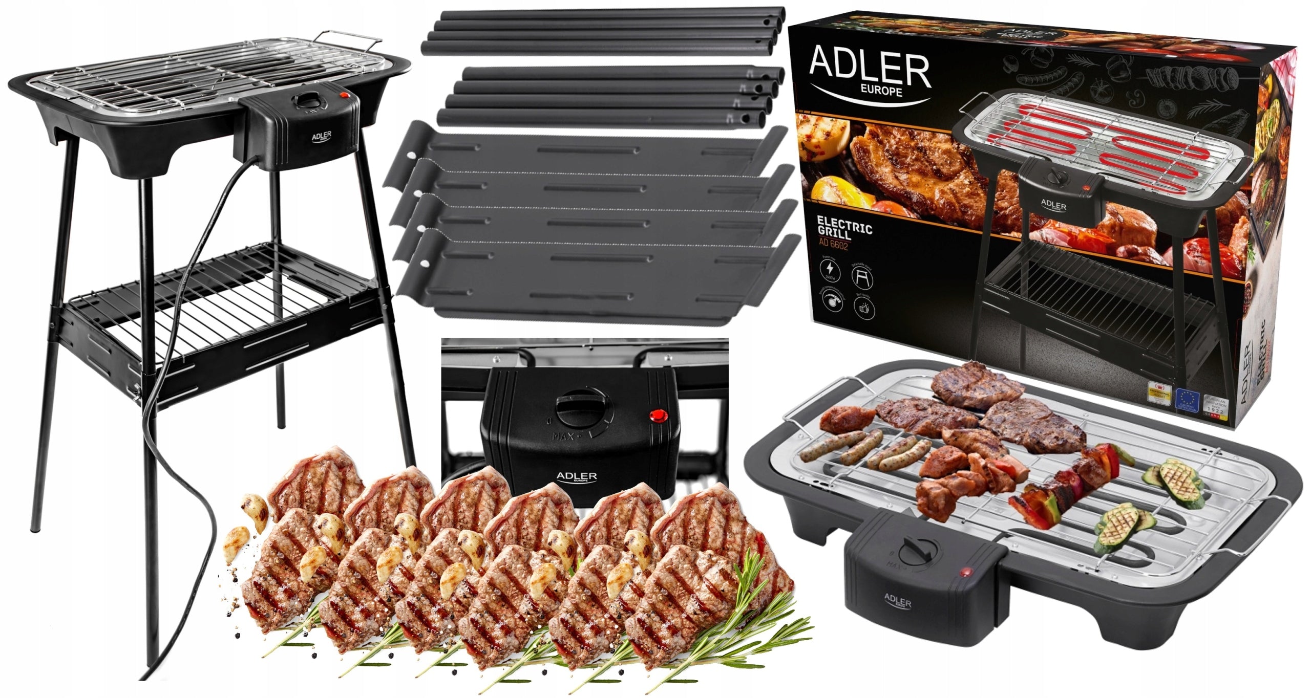 GRILL ELEKTRYCZNY OGRODOWY BALKONOWY STOJĄCY REGULACJA TEMPERATURY 2400W