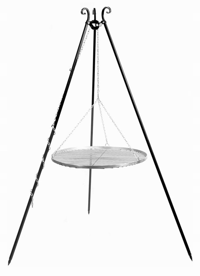 GRILL ON TRIPOD GARDEN GRATE HANGING STAINLESS STEEL 60CM OVER THE FIREPLACE