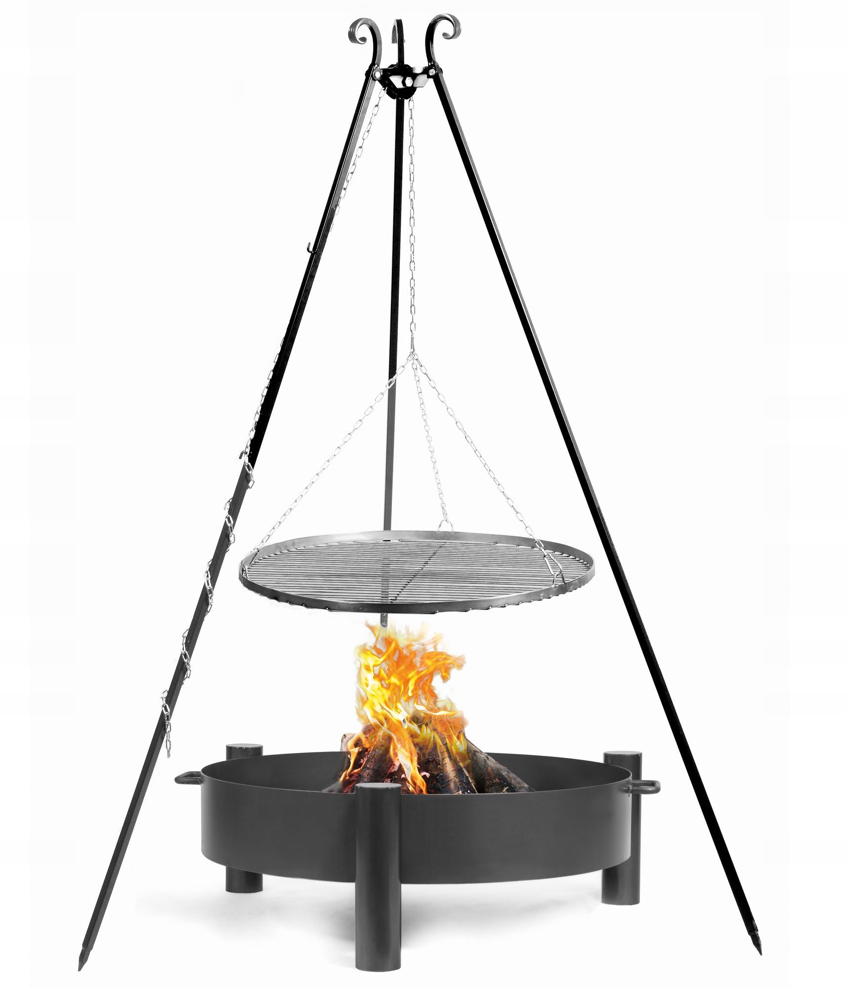 GRILL ON TRIPOD GARDEN STEEL BLACK 80CM + GARDEN FIREPLACE HAITI 80CM