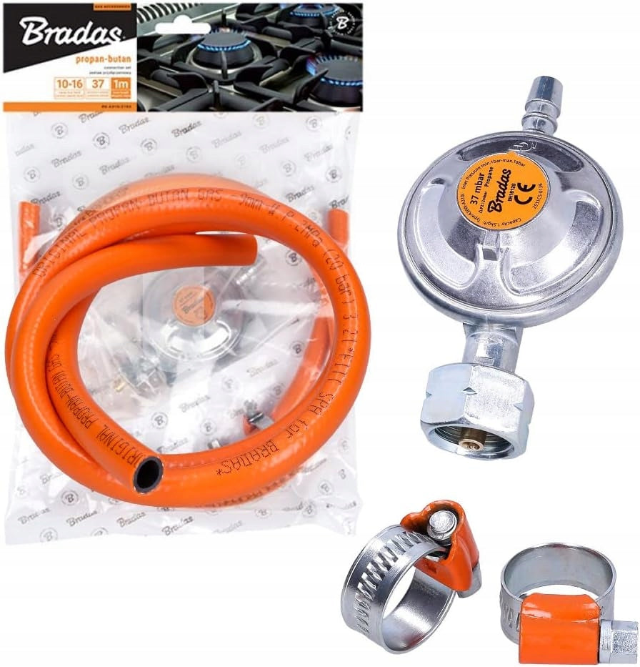 GRILL SET GAS HOSE + PROPANE-BUTANE REDUCER + FITTINGS 1M 37MBAR Kind gas connections