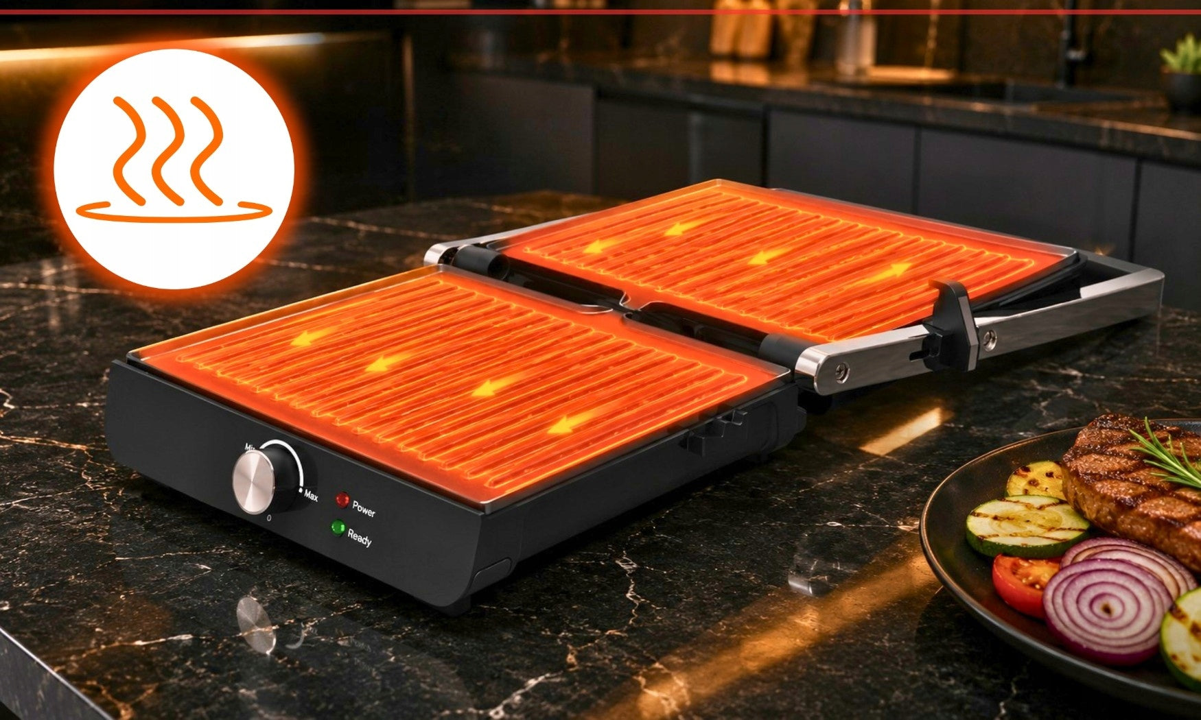 GRILL TOASTER ELECTRIC TOASTER FOR PANINI SANDWICHES FOLDING LARGE 2000W Model PROHEAT MASTER