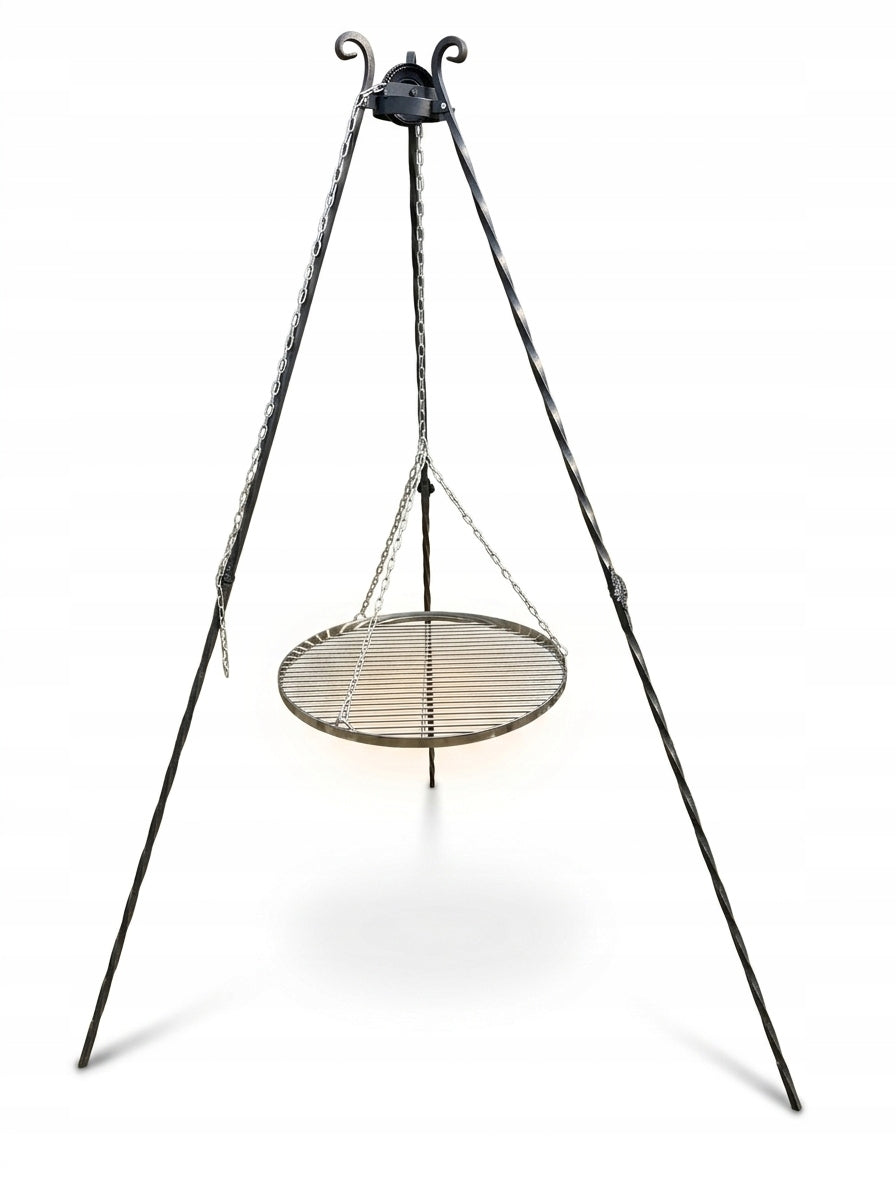 GRILL TRIPOD FORGED WITH HEARTH 60cm GRATE WITH CHAINS Stand over the fireplace Manufacturer no brand