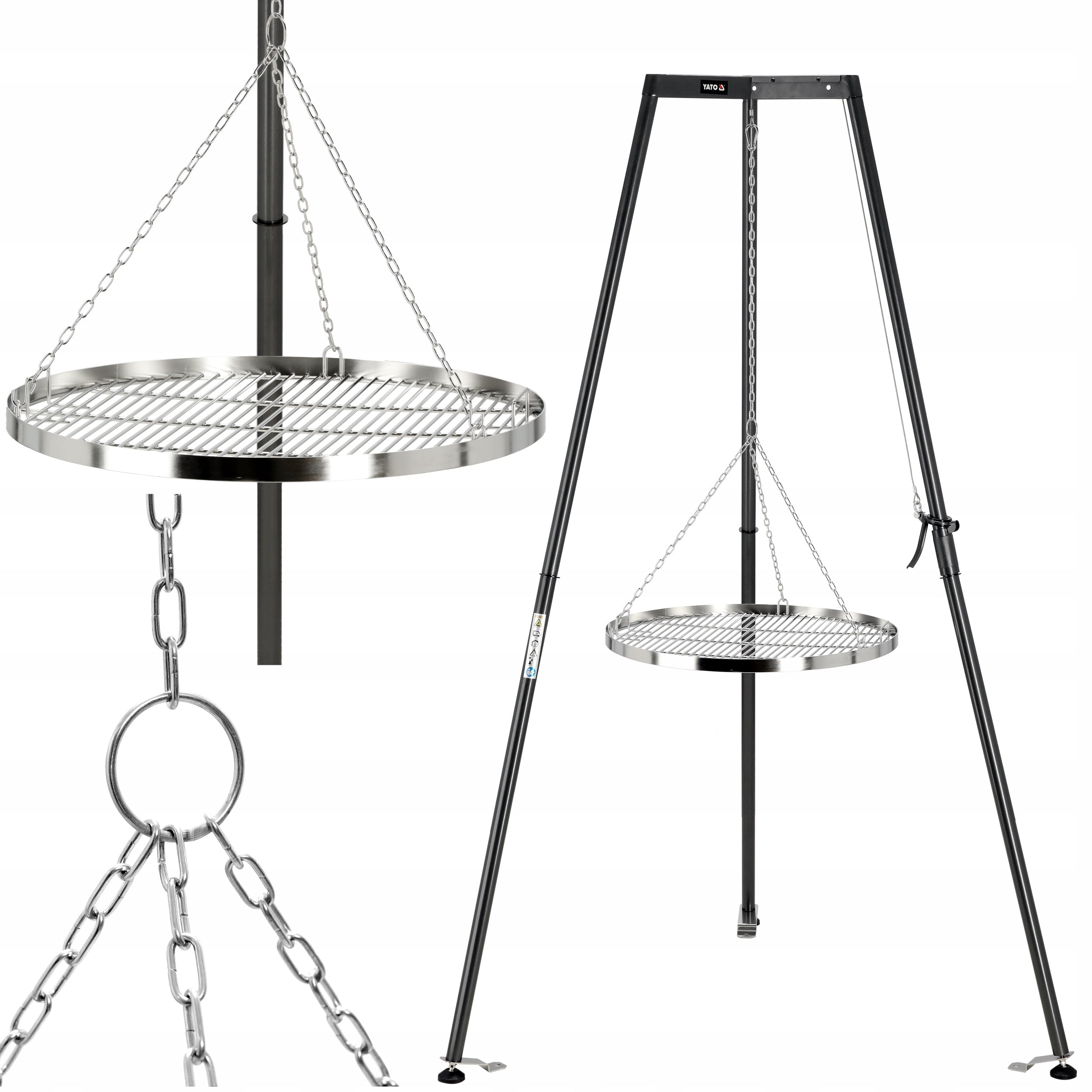 GRILL TRIPOD GARDEN GRATE STAINLESS STEEL HEARTH HANGING 66 CM LUND