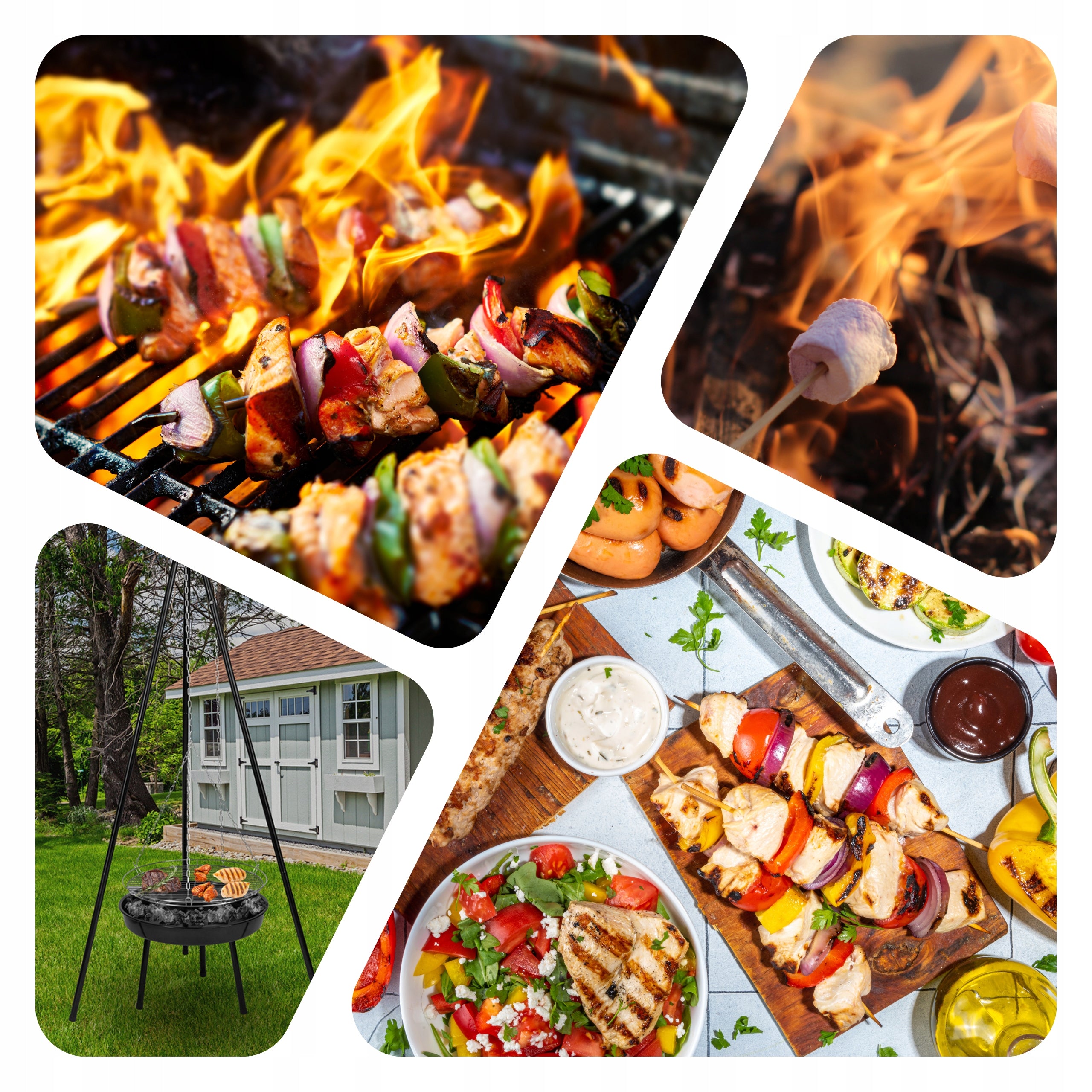 GRILL TRIPOD Garden Fire Pit Hanging Grill Large Adjustable Carbon 2in1 Grill height 150 cm