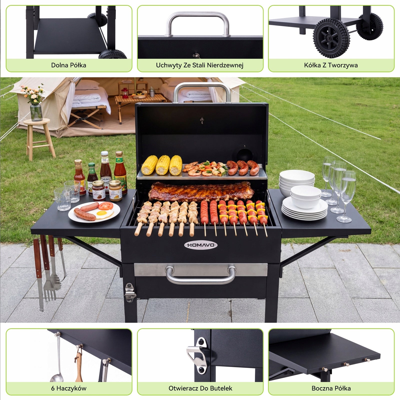 GRILL WĘGLOWY OGRODOWY POWIERZCHNIA GRILLOWANIA: 45×32CM Grill depth 44 cm