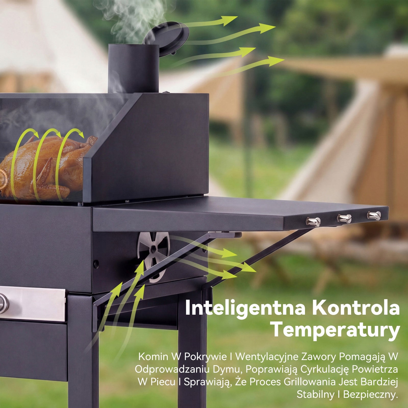 GRILL WĘGLOWY OGRODOWY POWIERZCHNIA GRILLOWANIA: 45×32CM Z POKROWĄ OCHRONNĄ Grate length 45 cm