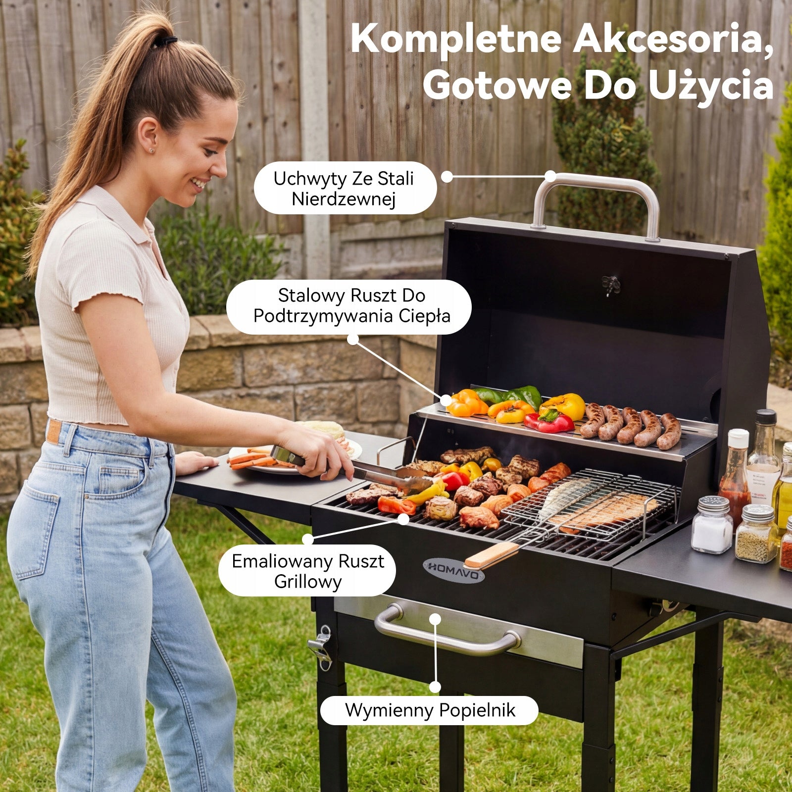 GRILL WĘGLOWY OGRODOWY POWIERZCHNIA GRILLOWANIA: 45×32CM Z POKROWĄ OCHRONNĄ Grill depth 44 cm