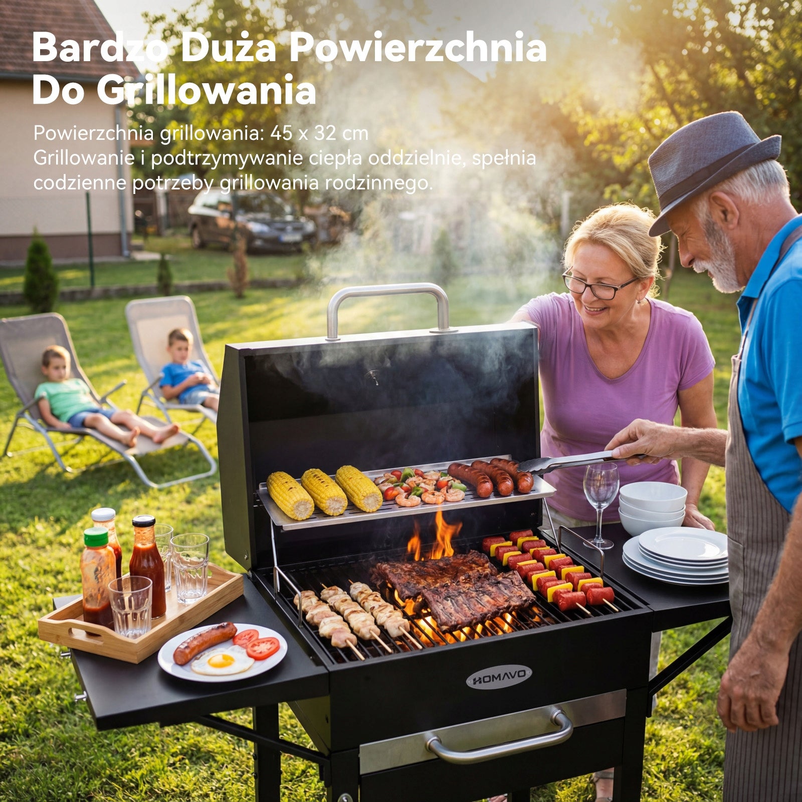 GRILL WĘGLOWY OGRODOWY POWIERZCHNIA GRILLOWANIA: 45×32CM Z POKROWĄ OCHRONNĄ Packaging status original