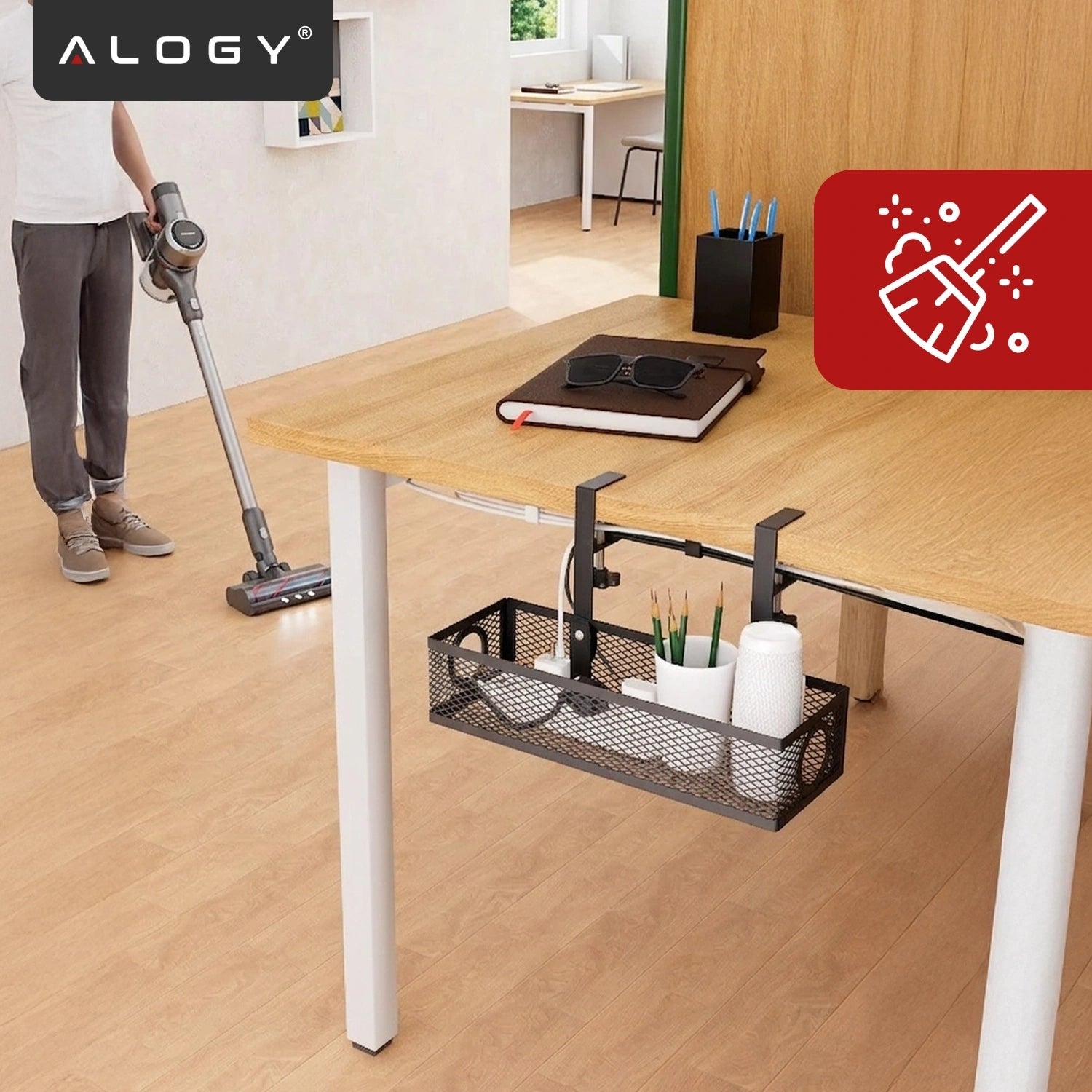 GRILLE CABLE ORGANIZER FOR CABLES UNDER THE TABLETOP DESK TROUGH SHELF BASKET Product weight with unit packaging 0.705 kg