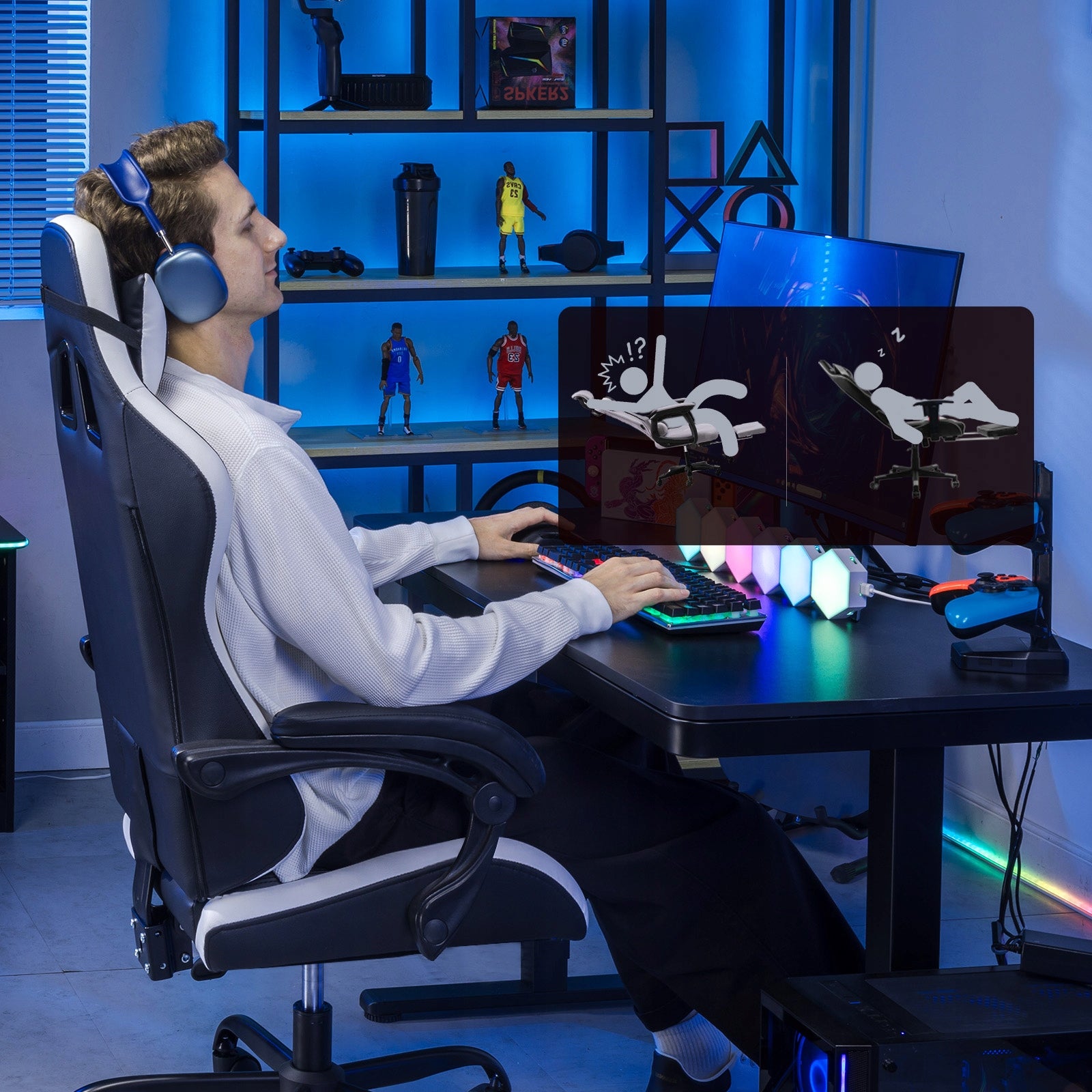 GTPLAYER Fotel Gamingowy, Ergonomiczny Fotel Biurowy, Biały Furniture depth 70 cm