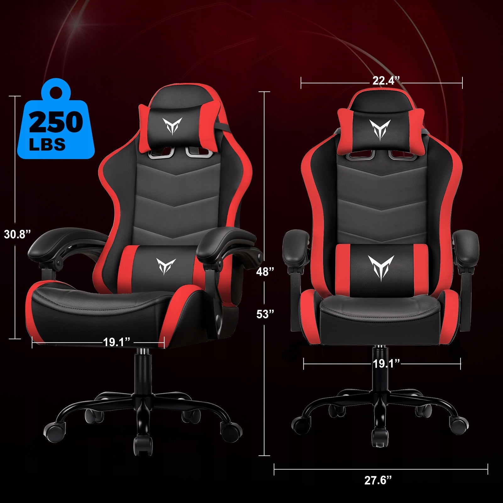 GTPLAYER Fotel Gamingowy, Ergonomiczny Fotel Biurowy, Czerwony Model bez podnóżka