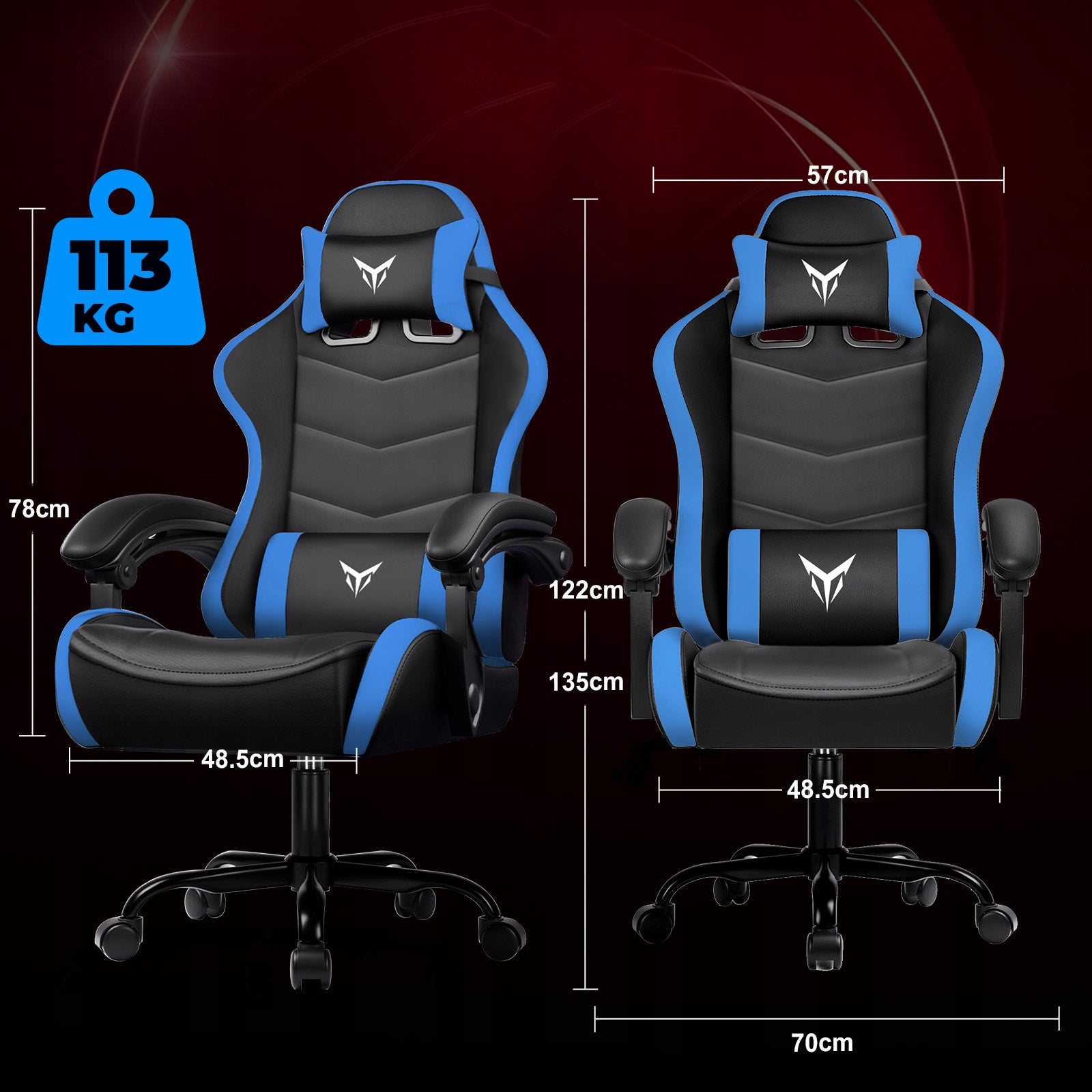 GTPLAYER Fotel Gamingowy, Ergonomiczny Fotel Biurowy, Niebieski Model bez podnóżka