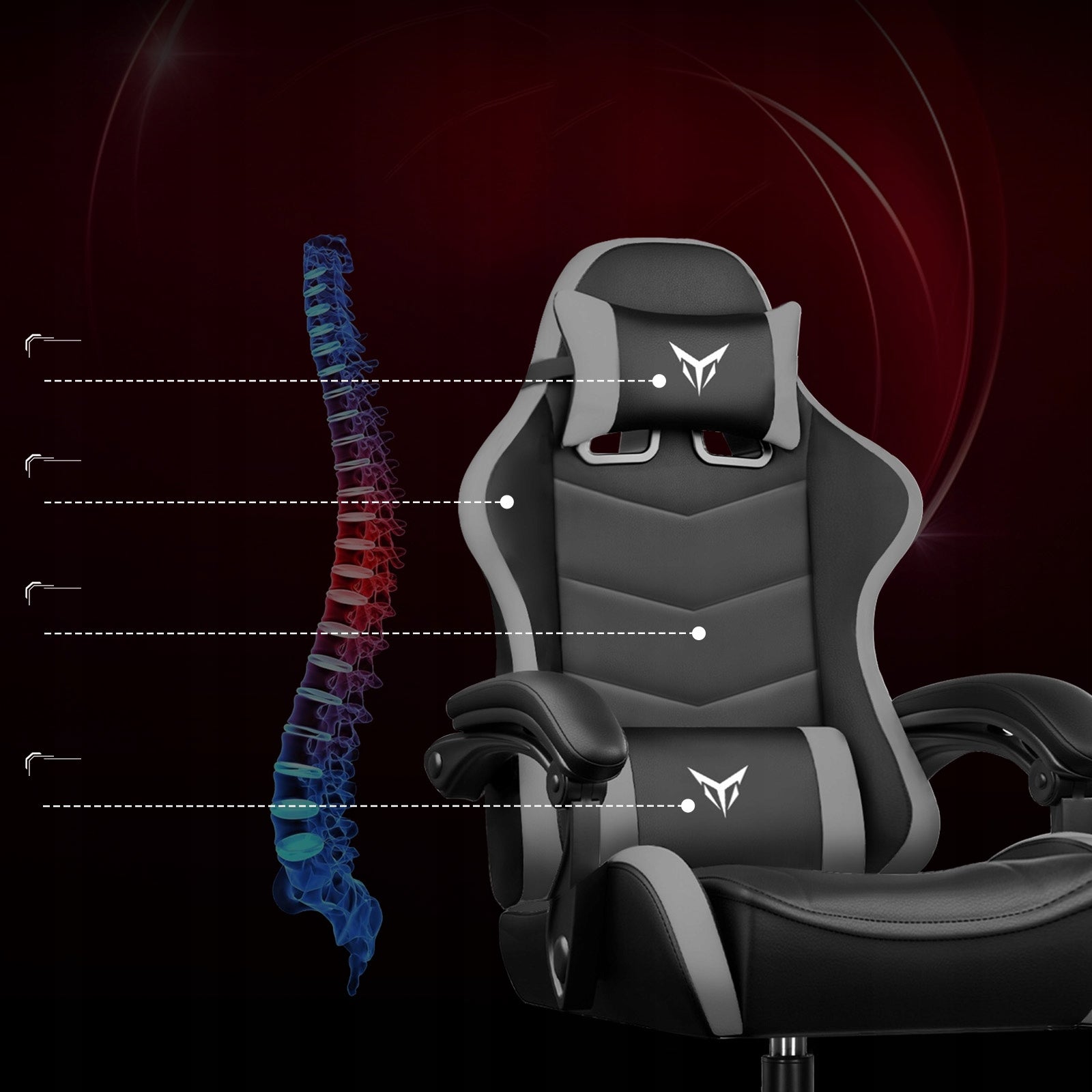GTPLAYER Fotel Gamingowy, Ergonomiczny Fotel Biurowy, Szary Model bez podnóżka