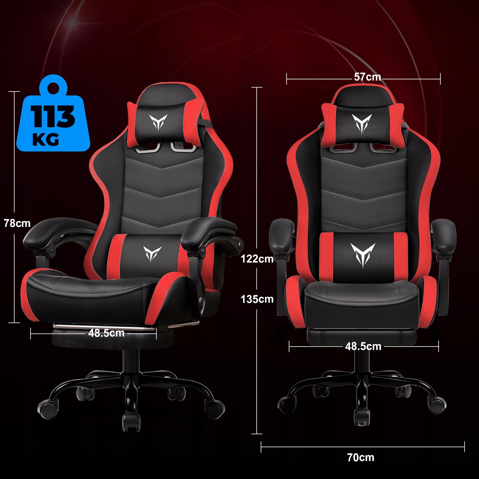 GTPLAYER Fotel Gamingowy z Podnóżkiem, Ergonomiczny Fotel Biurowy Czerwony Model z Podnóżkiem
